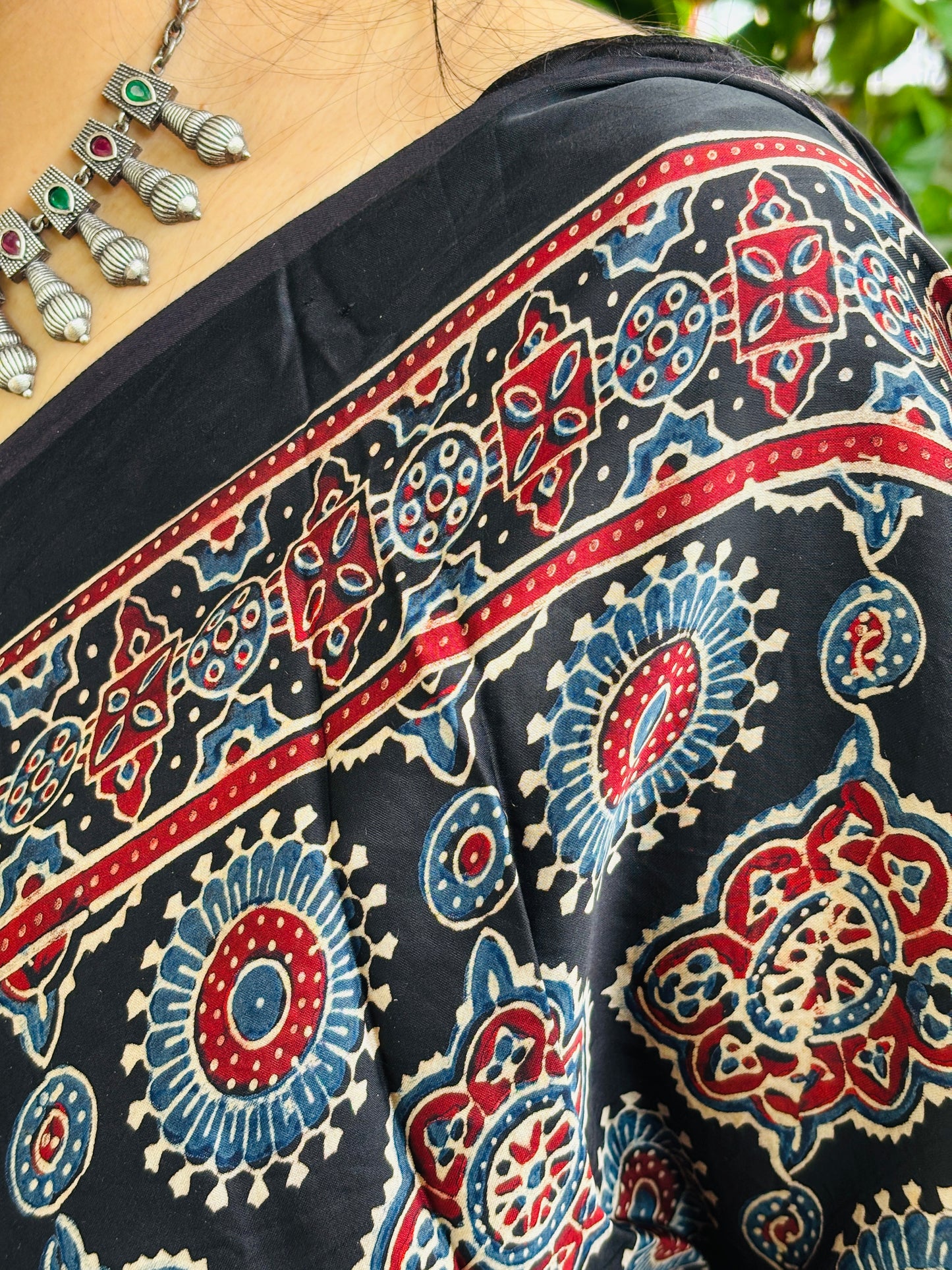 Bahar - Natural Dyed Black Colour Ajrakh Pure Modal Traditional Motif Saree