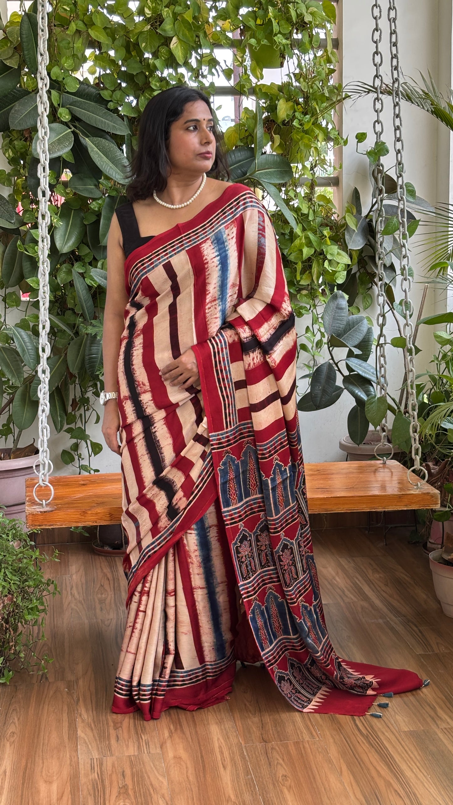 Chinmayee- Natural Dyed Madder Indigo and Black Colour Contemporary Ajrakh Modal Saree