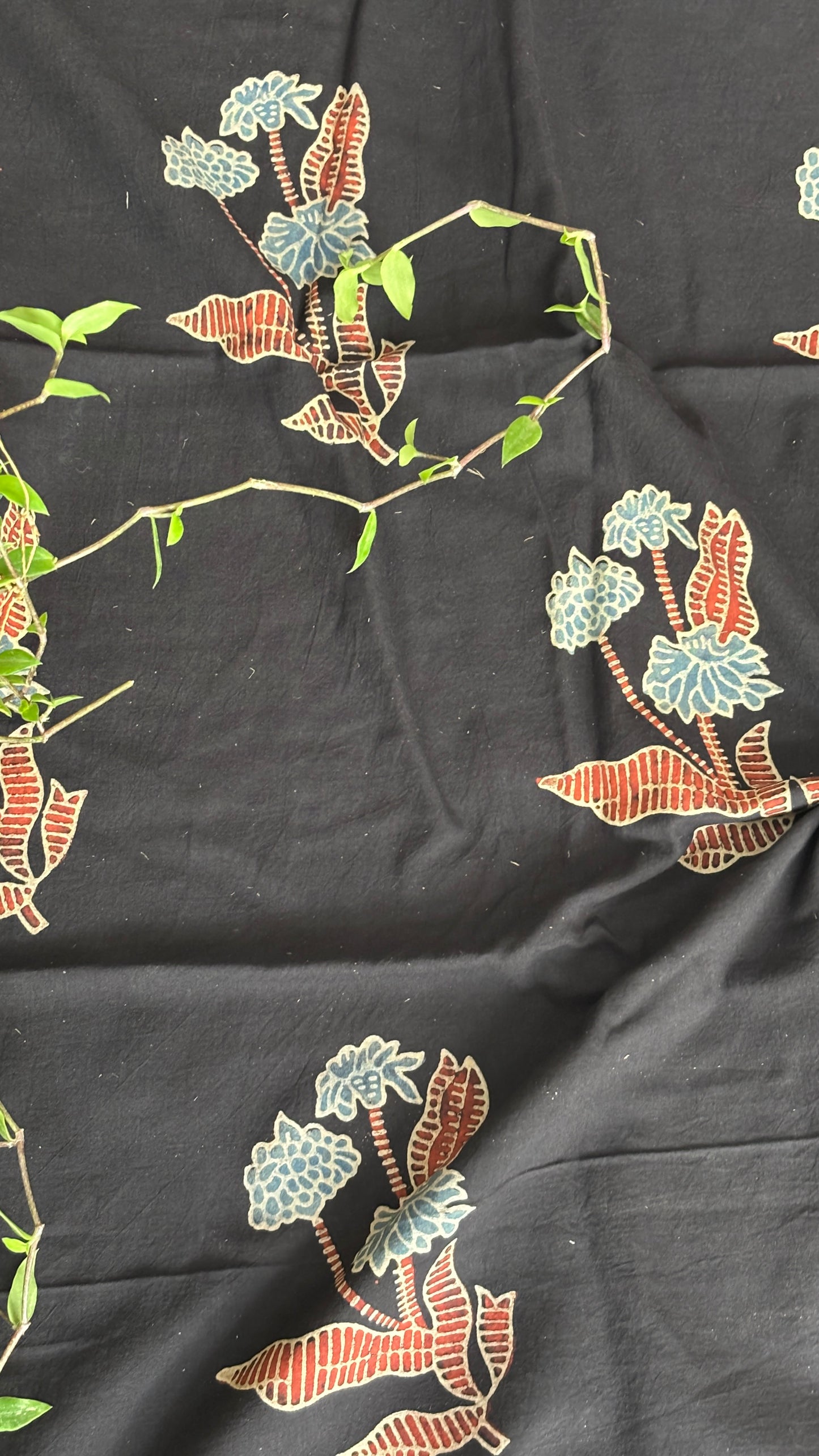 Natural Dyed Ajrakh Hand Block Printed organic cotton closer view