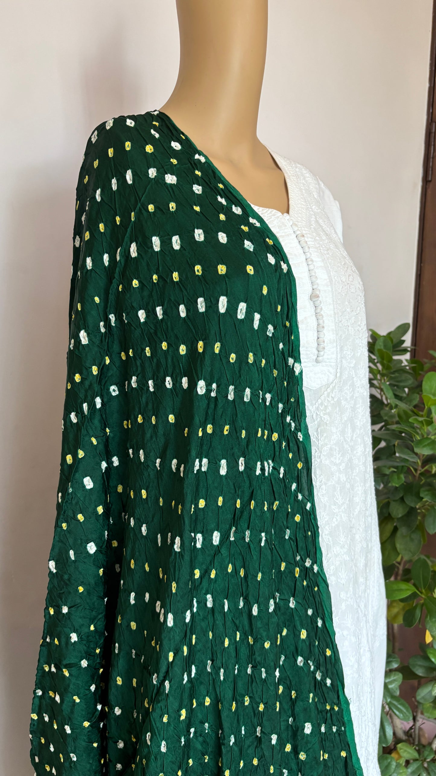 Modal Green Dupatta with Bandhej and Tissue Palla