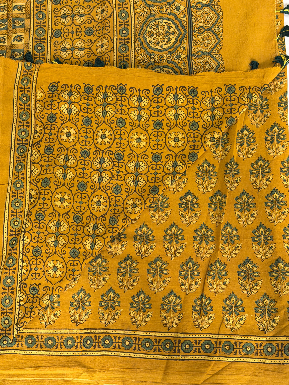 Cotton Ajrakh Hand Block Printed Contemporary Saree