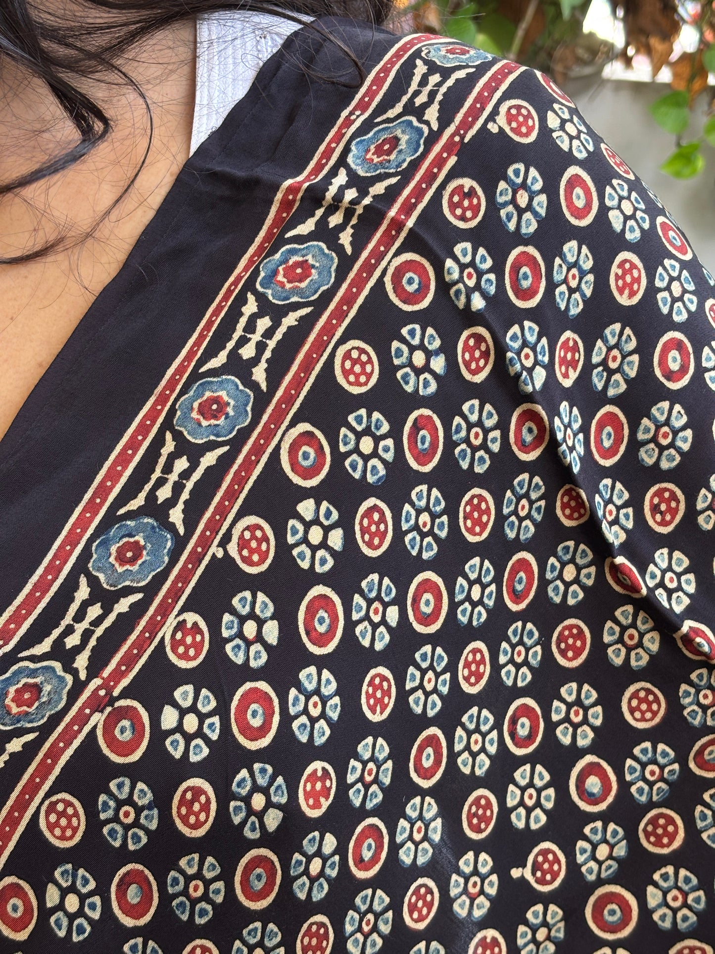 Ajrakh Black Natural Dyed Modal Dupatta Small Circular Floral Motif
