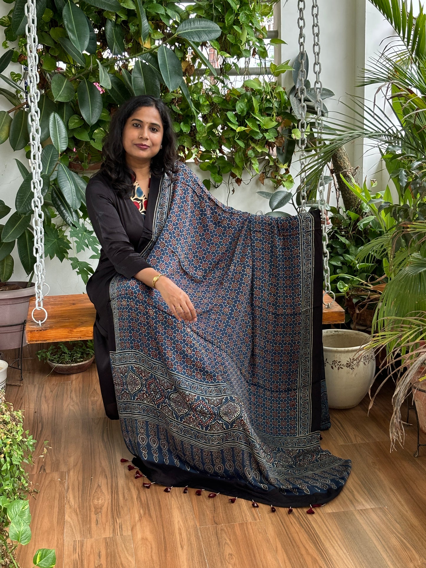 Ajrakh Modal Indigo Small Jaal Dupatta