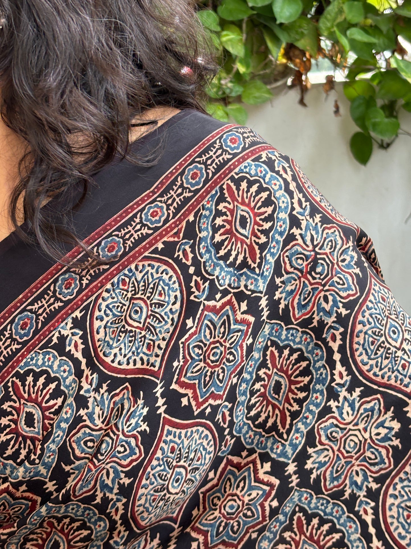 Mausam Ka Jaadu - Natural Dyed Black Colour Ajrakh Traditional Motif Saree with Contemporary Anchal