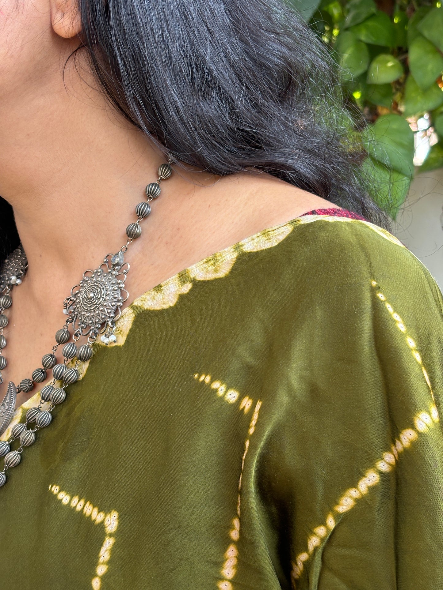 Mehndi Ki Raat - Needle Shibori Tie and Dye Pure Modal Saree With Ajrakh Hand Block Anchal and Blouse