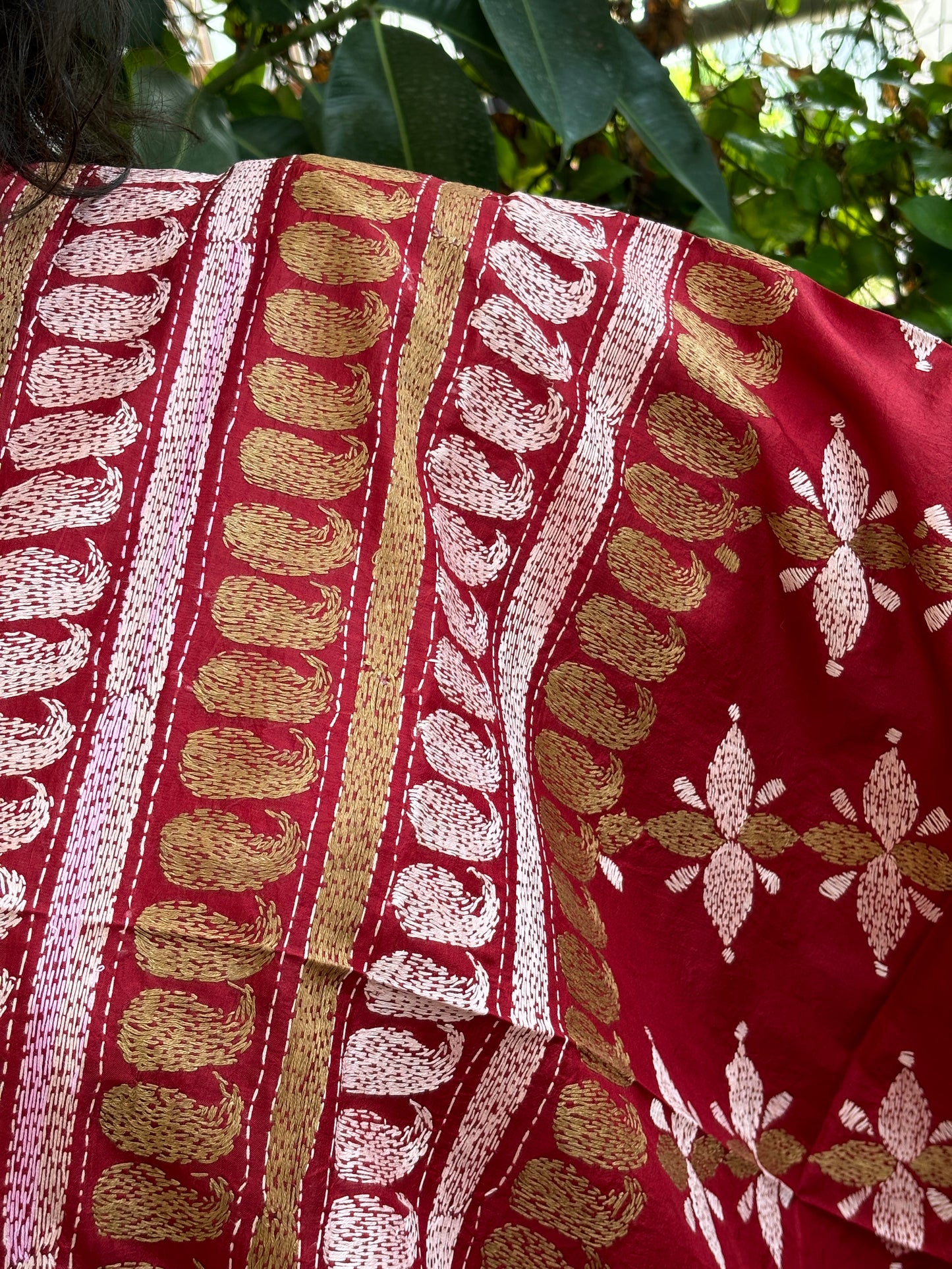 Red Colour Kantha Hand Embroidered Pure silk Dupatta