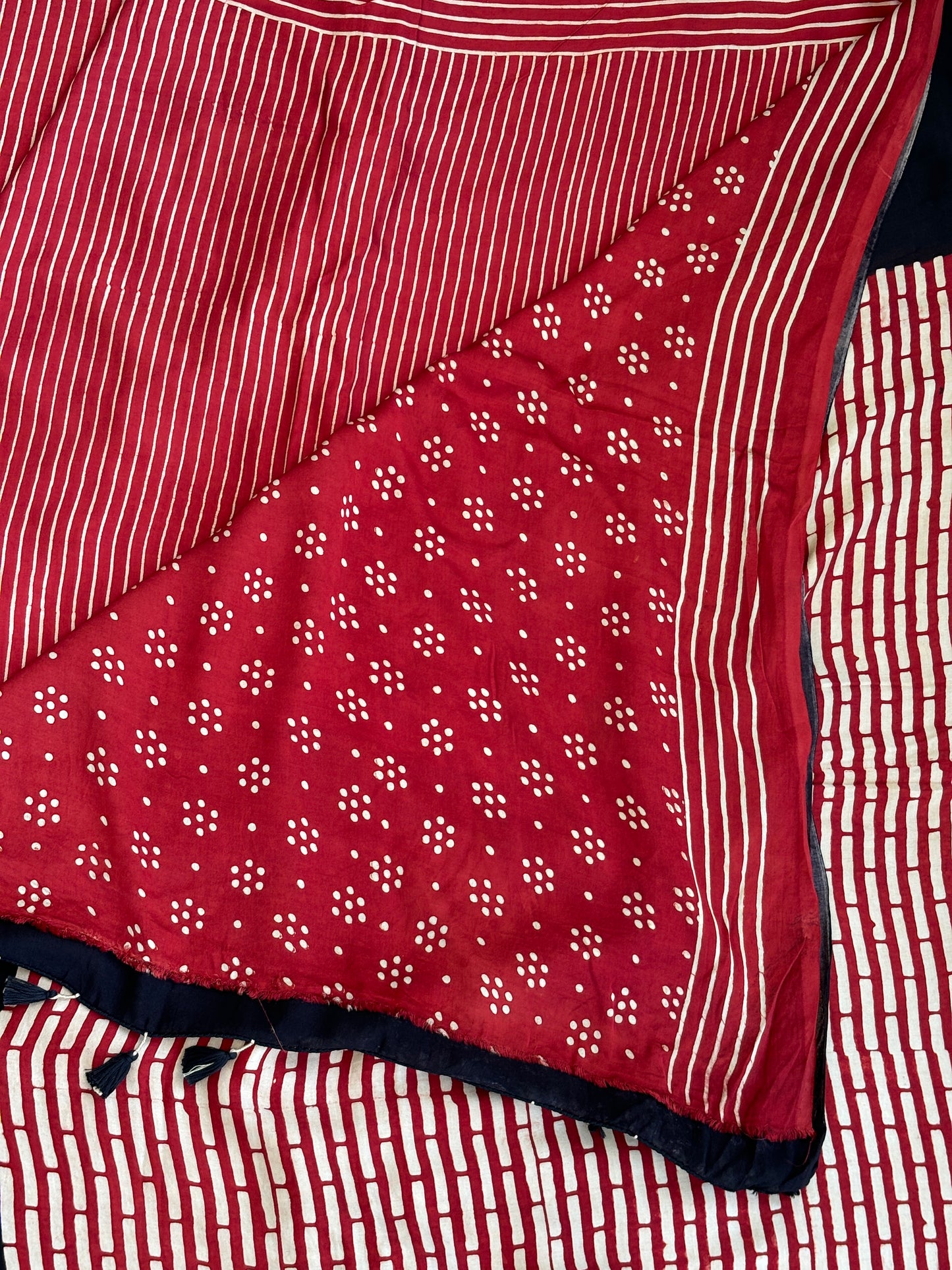 ajrakh saree, contemporary saree,blouse view.