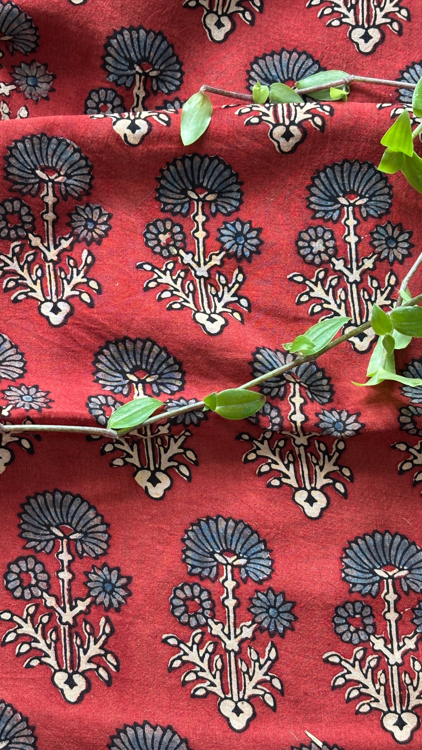 Madder Colour Natural Dyed Ajrakh Hand Block Printed Marigold Motif Organic Cotton Fabric