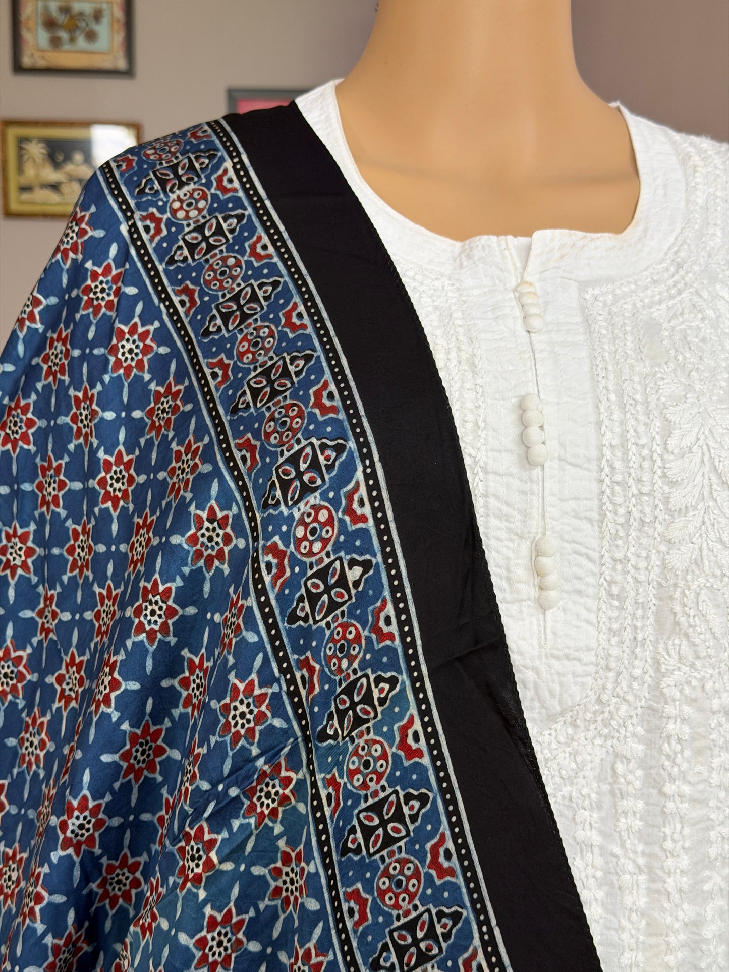 Indigo Contemporary Ajrakh Hand Block Printed Modal Stole