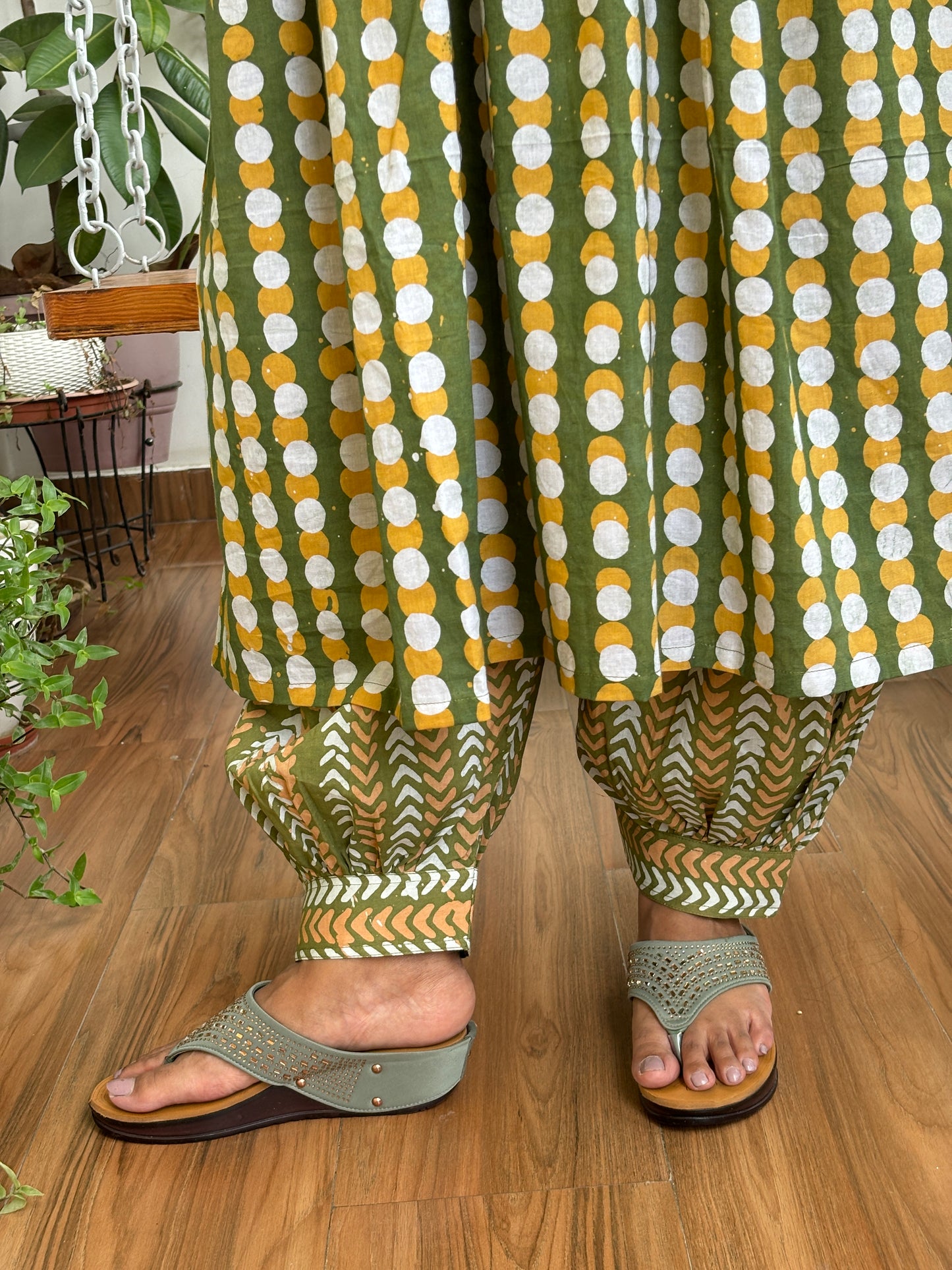 Bristi Batik Frock Style Green Cotton Co-Ord Set