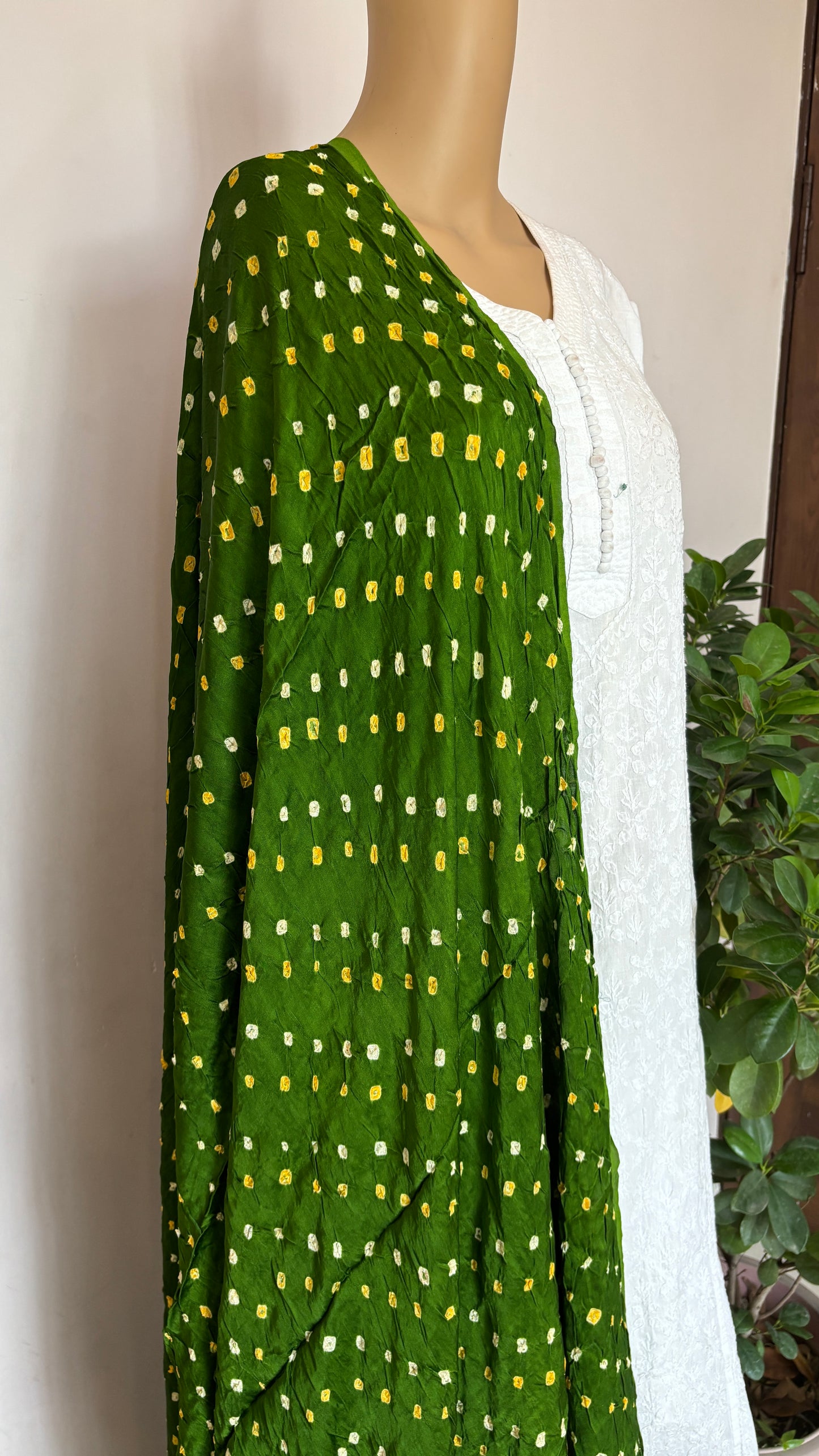 Modal Oreo Green Dupatta with Bandhej and Tissue Palla