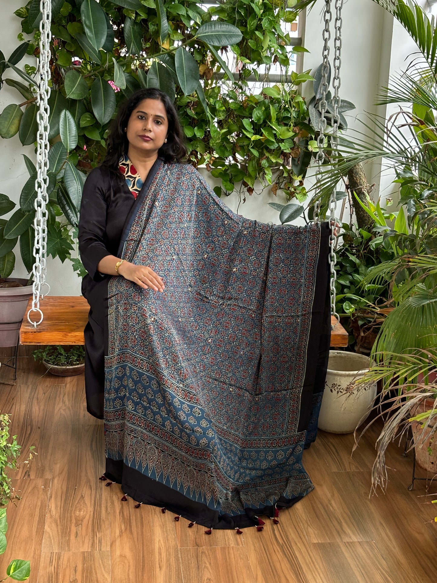 Ajrakh Indigo Natural Dyed Modal Dupatta