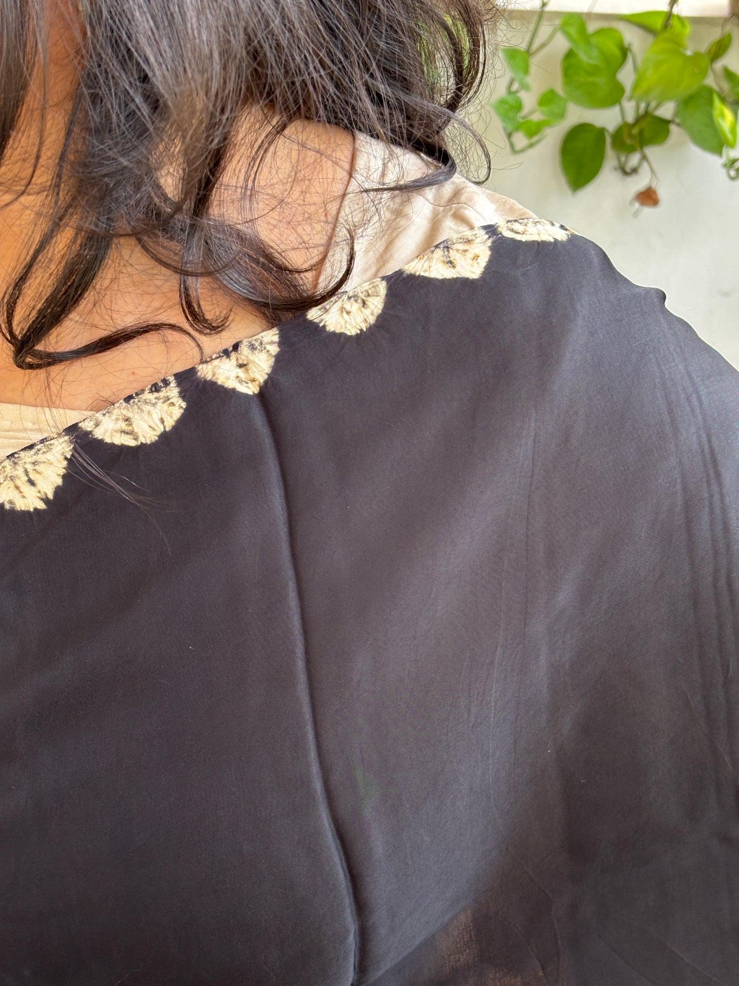 Kajal - Black Colur Body Bandhej Border and Natural Dyed Ajrakh Anchal