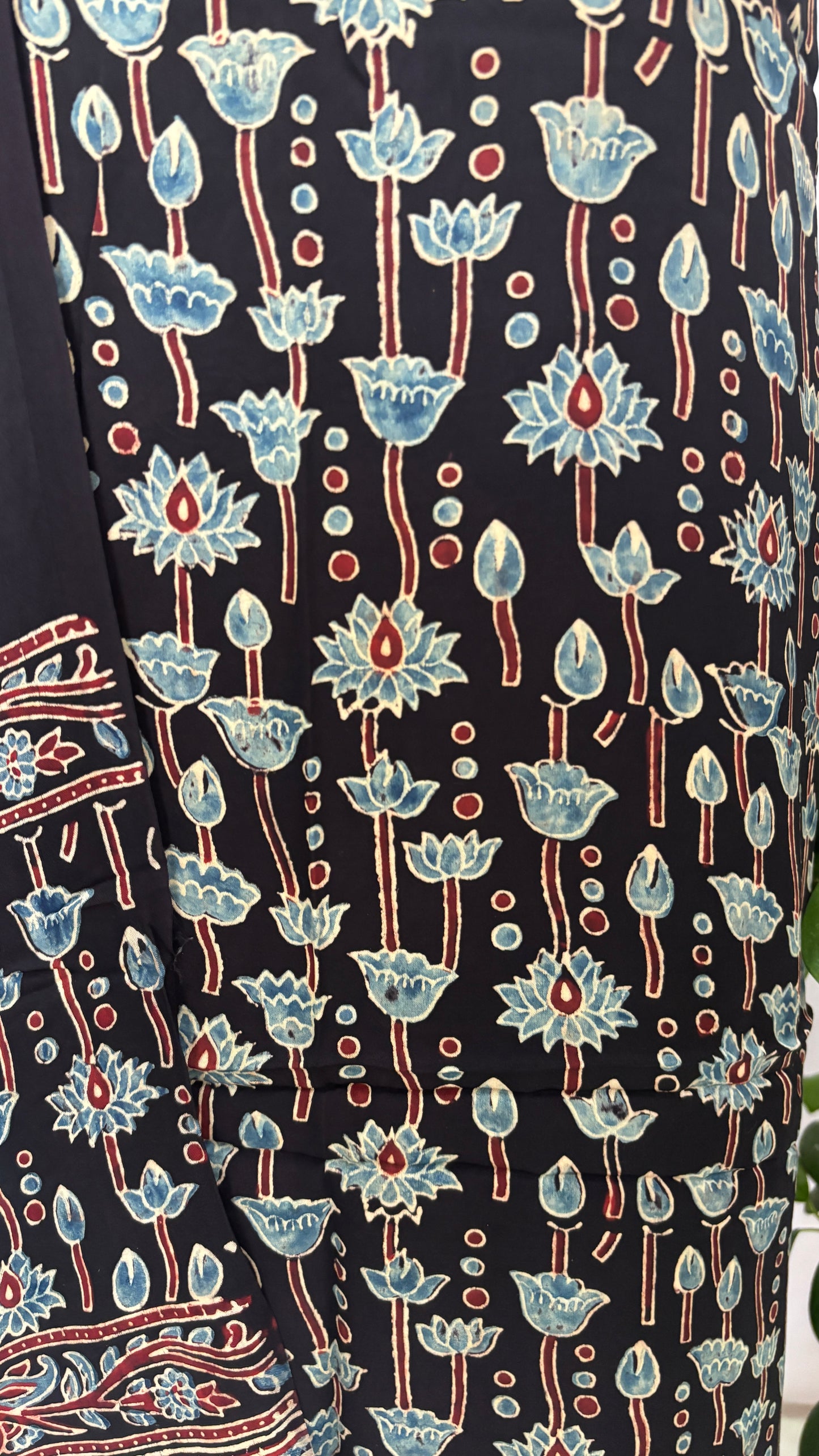 Natural Dyed Ajrakh modal 3 piece suit fabric closer view