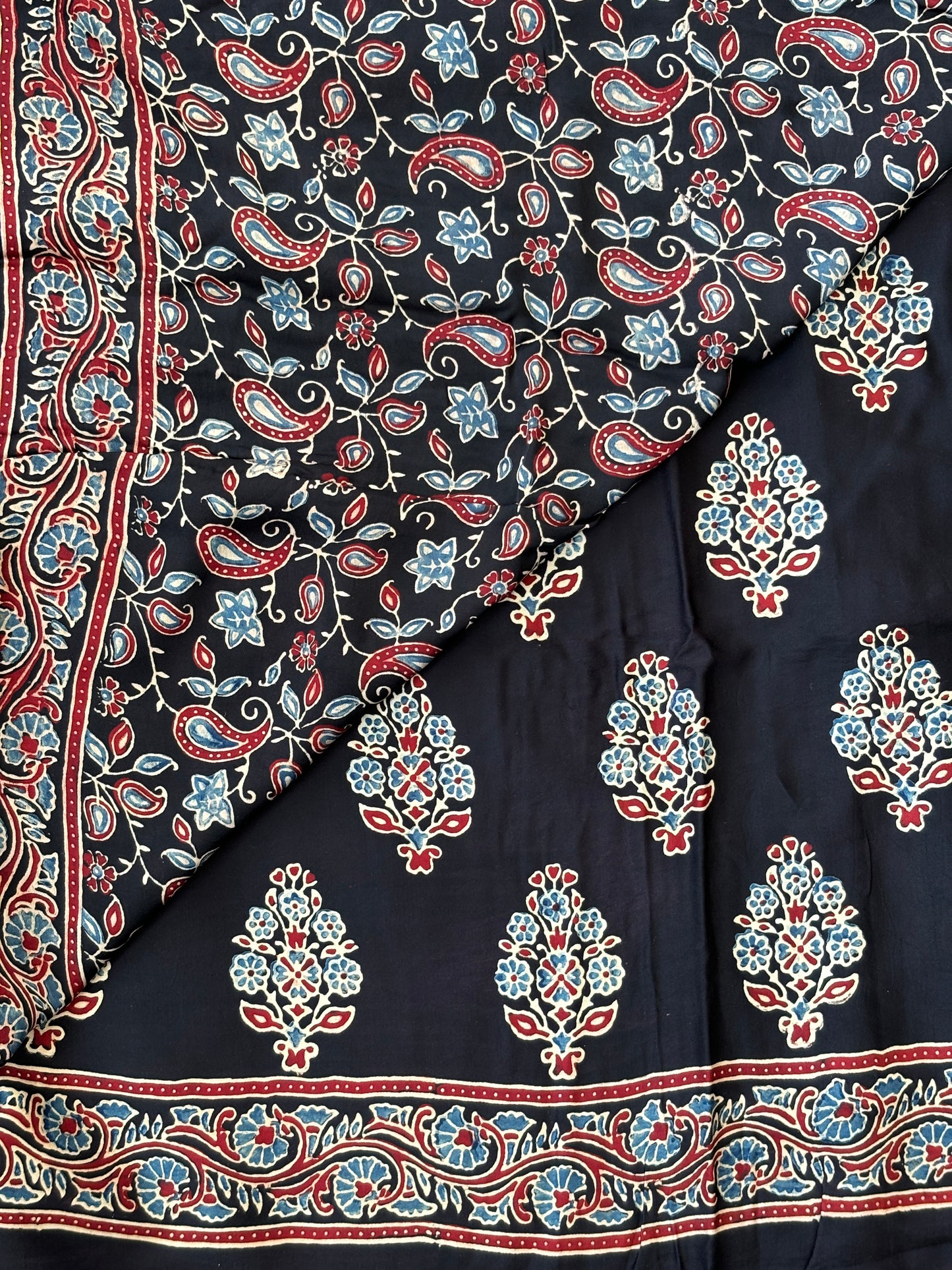 Raat Kali- Natural Dyed Black Floral Stalk Motif Modal Saree