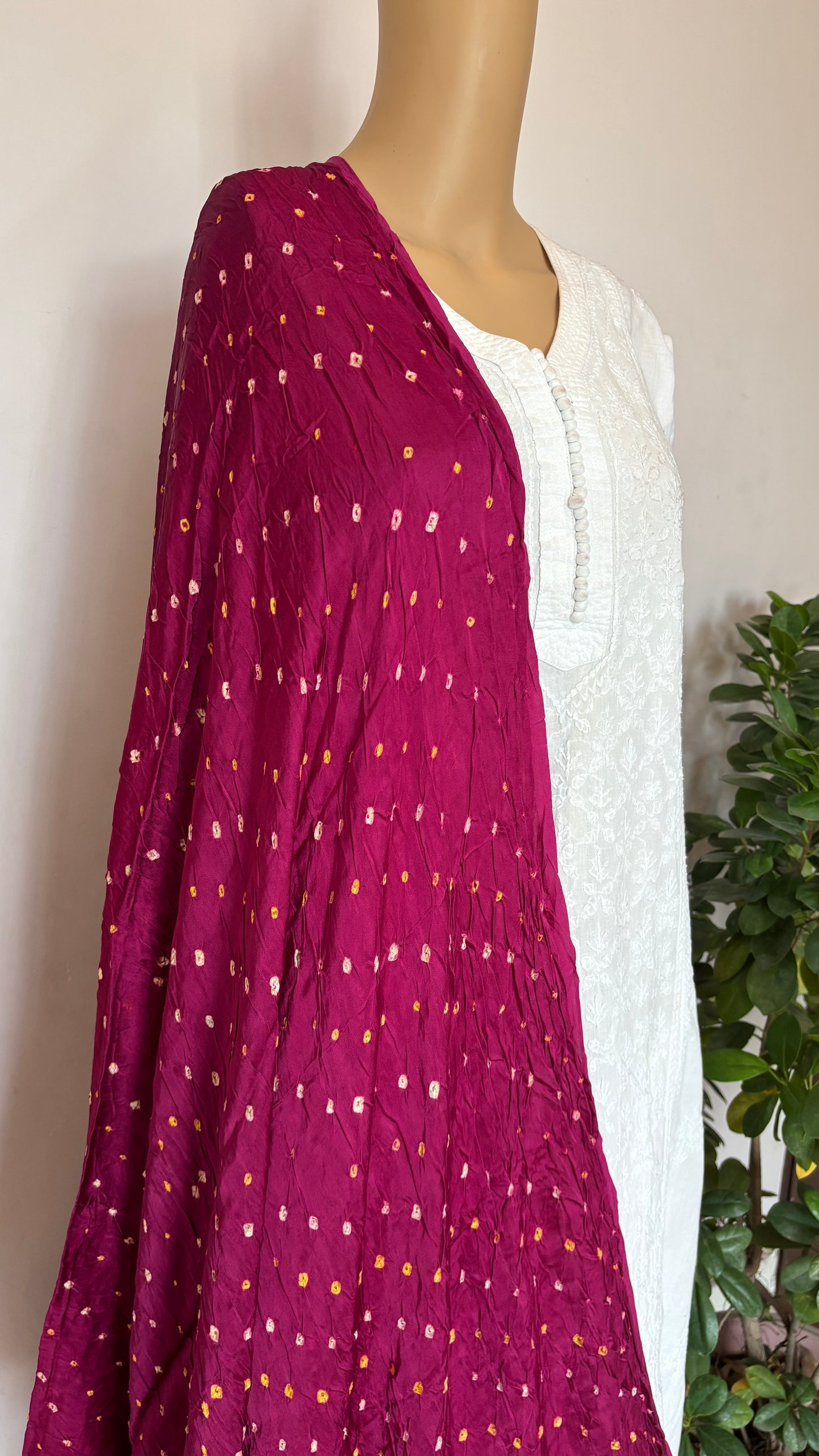 Modal Magenta Dupatta with Bandhej and Tissue Palla