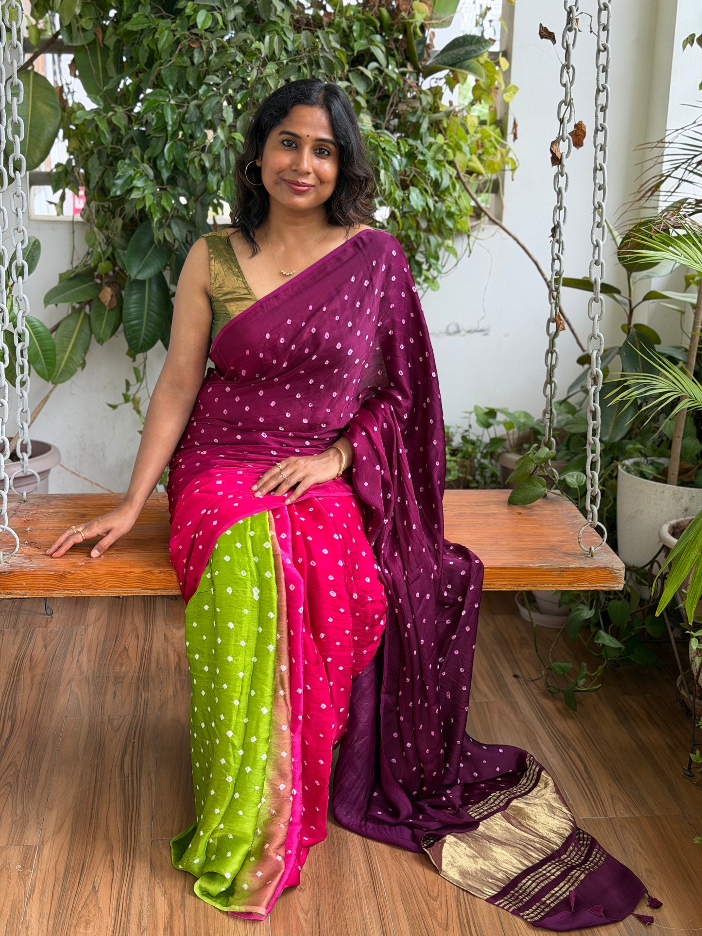 Modal Multi Shaded Bandhej Saree