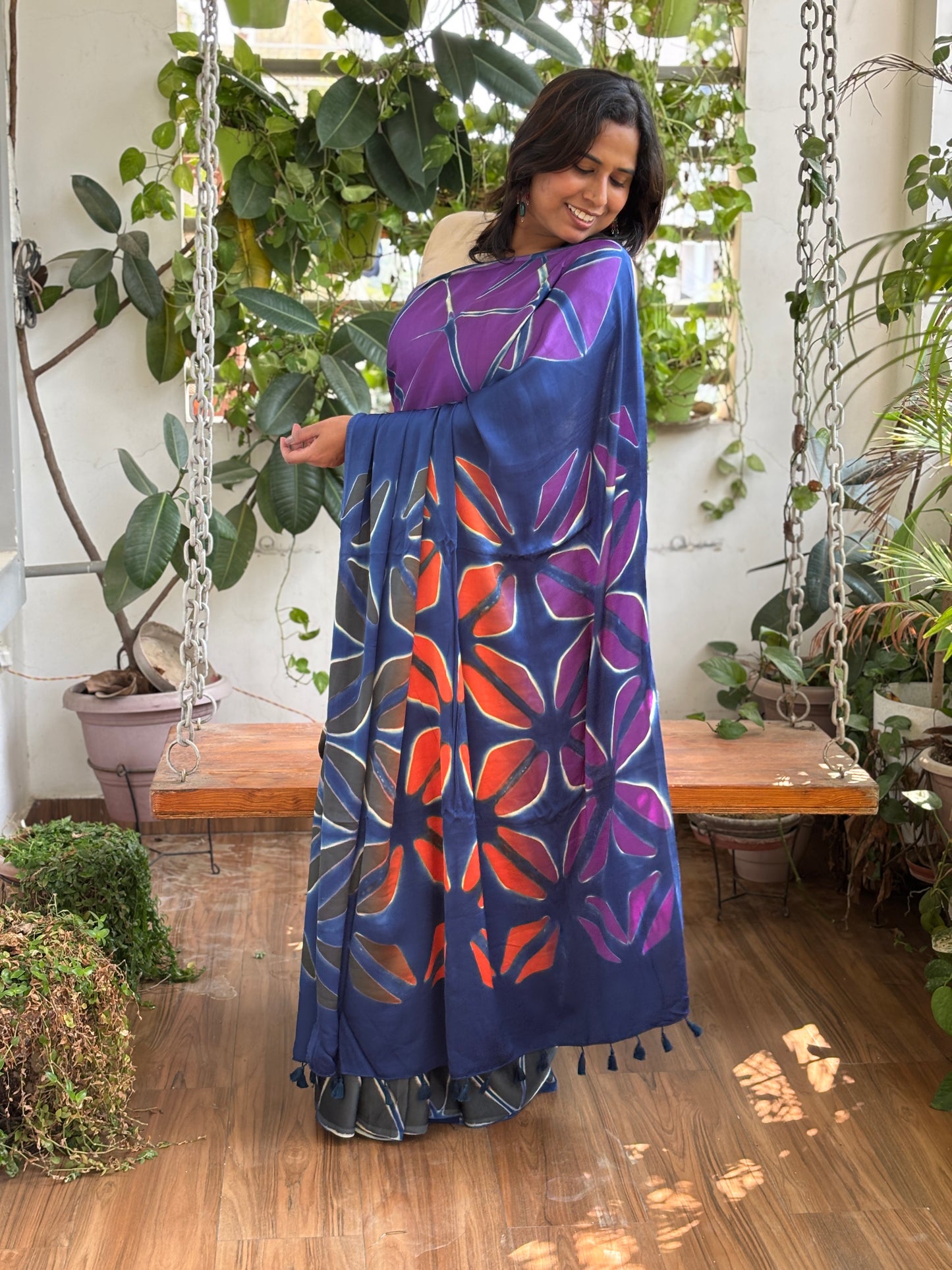 Shibori Clamp Dyed Modal Saree