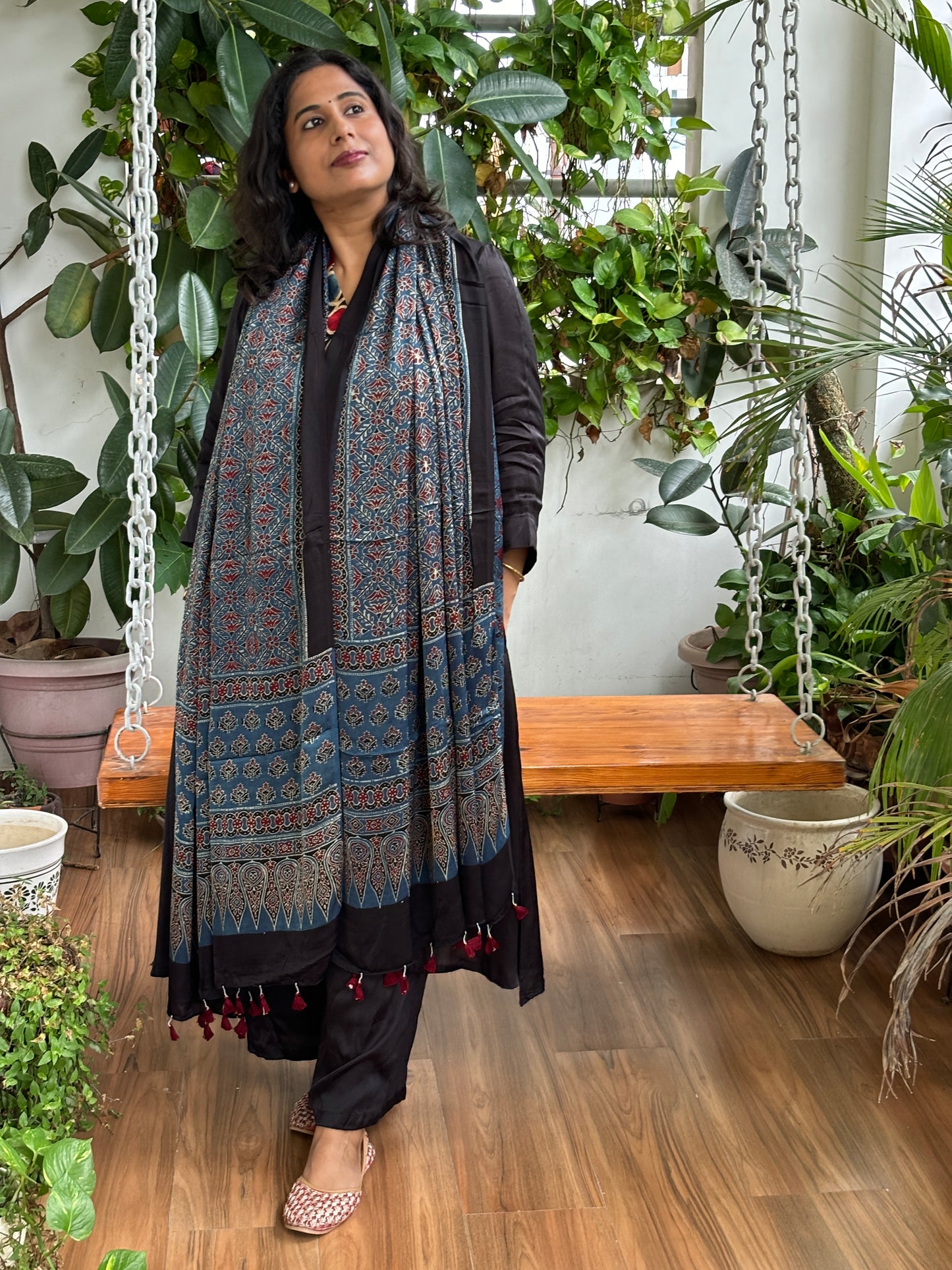 Ajrakh Indigo Natural Dyed Modal Dupatta