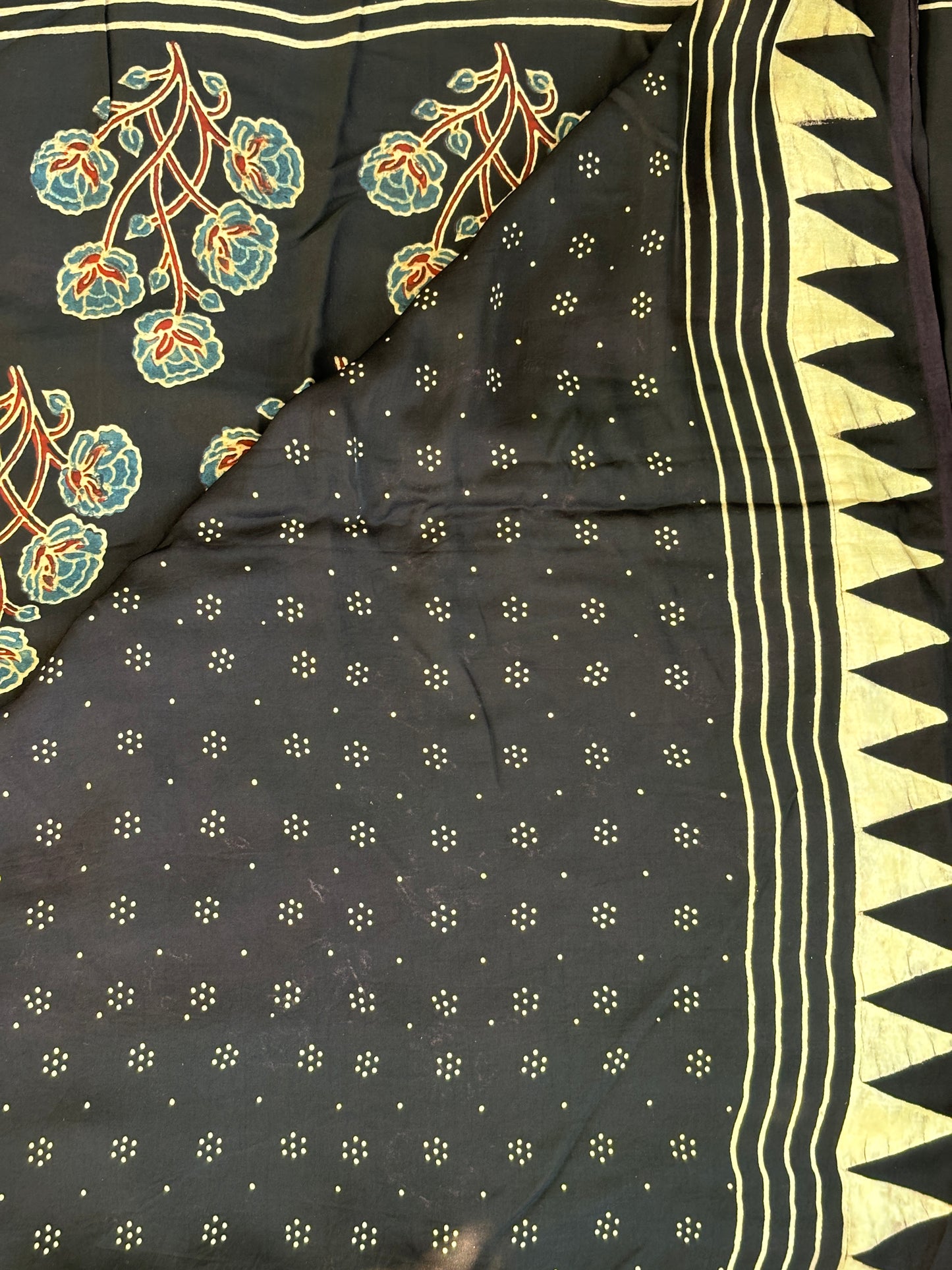 Blossom- Natural Dyed Black Floral Stalk Saree with Contemporary Anchal