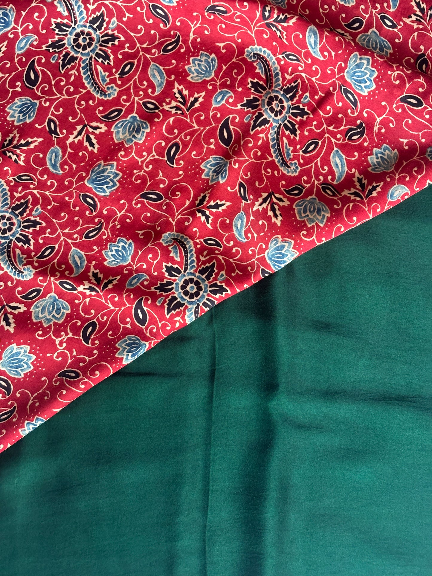 Foliage Affairs - Green Solid Colur Body With Natural Dyed Red Ajrakh Anchal and Blouse