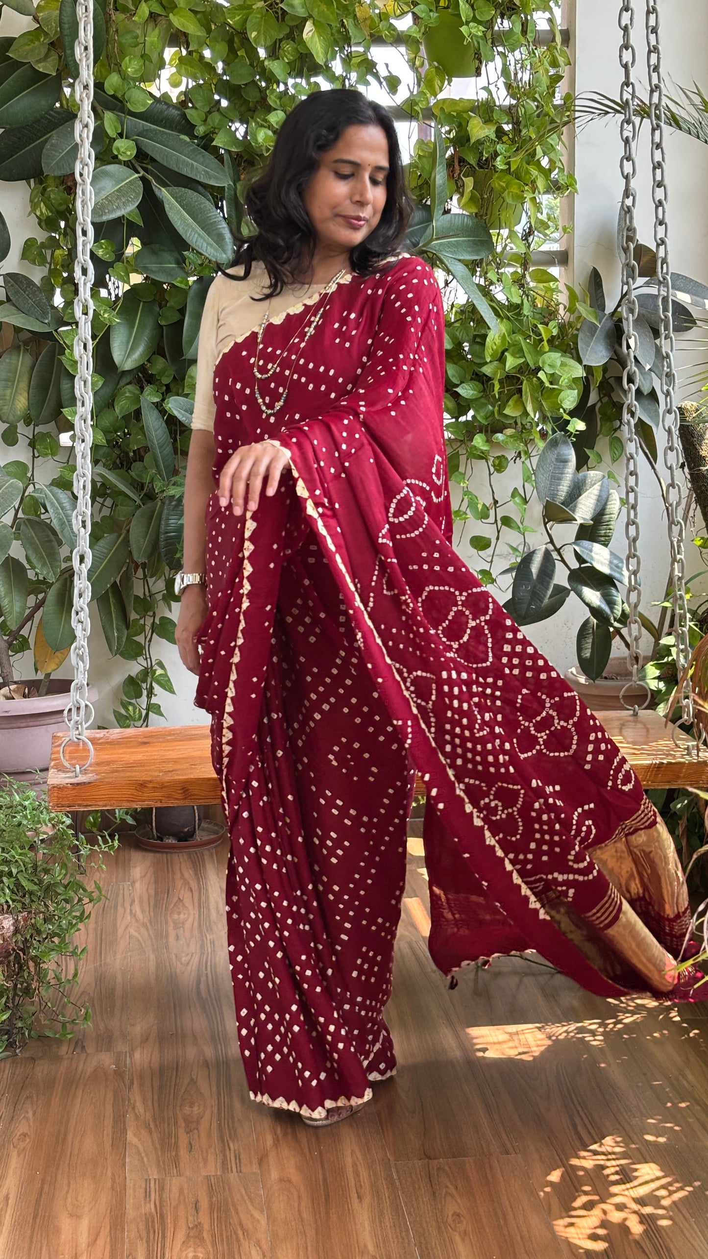 Ranga Maati - Maroon Hand Bandhej Modal Saree