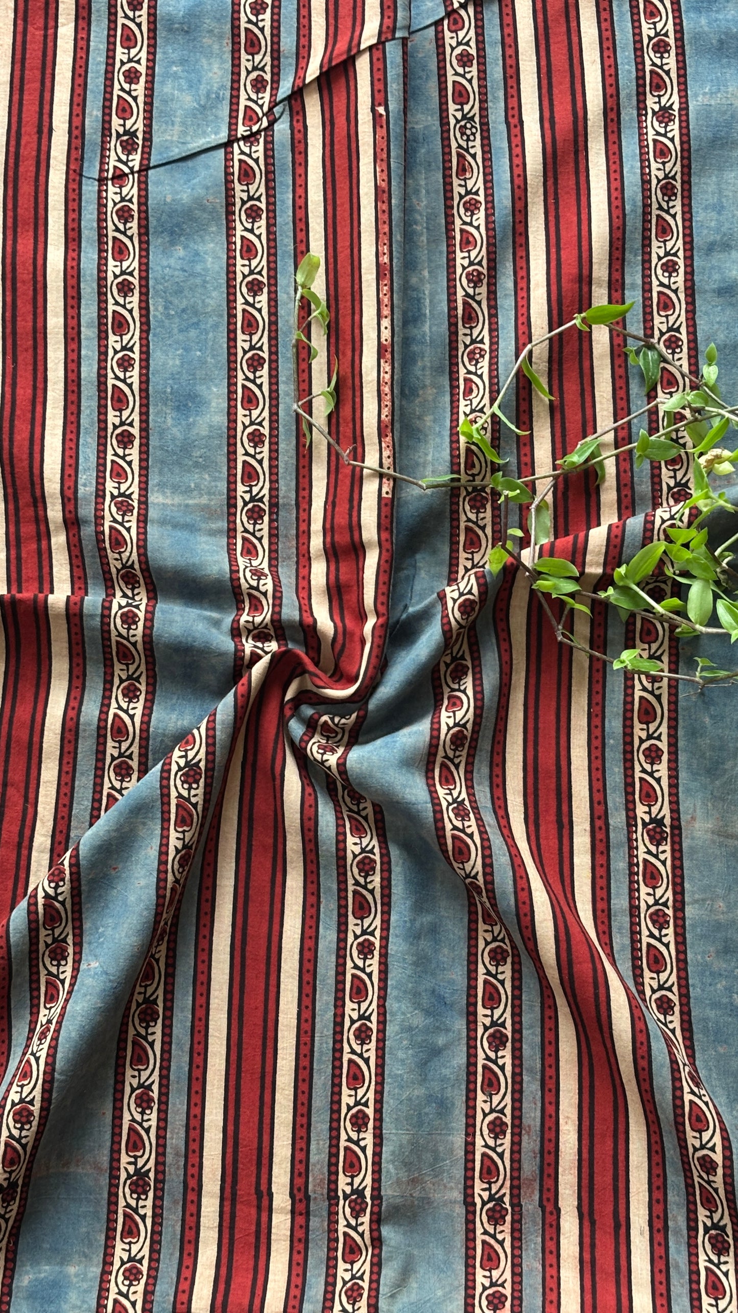 Madder and Indigo Colour Natural Dyed Ajrakh Hand Block Contemporary Motif Organic Cotton Fabric