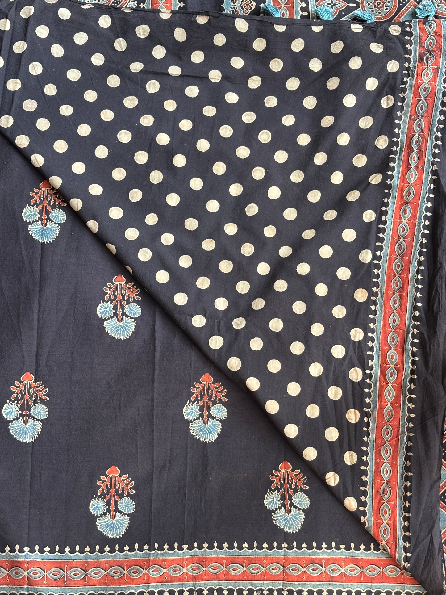 Organic Cotton Ajrakh Hand Block Printed Contemporary Saree