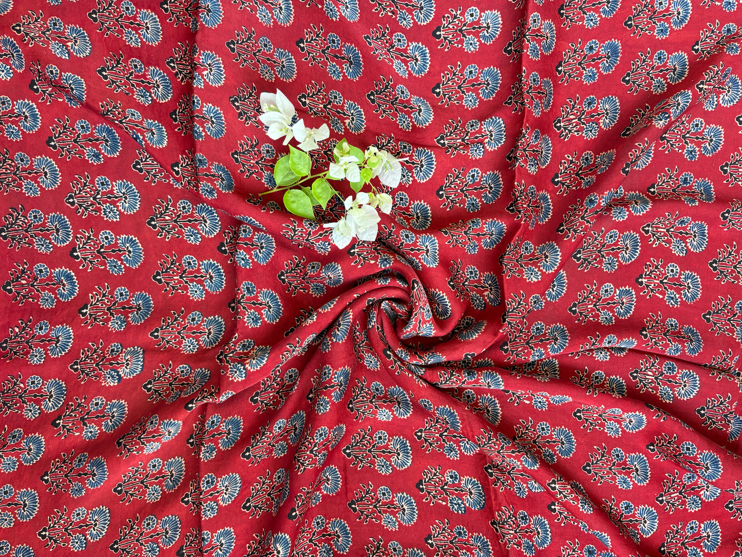 Natural Dyed Marigold Motif Modal Fabric closer view