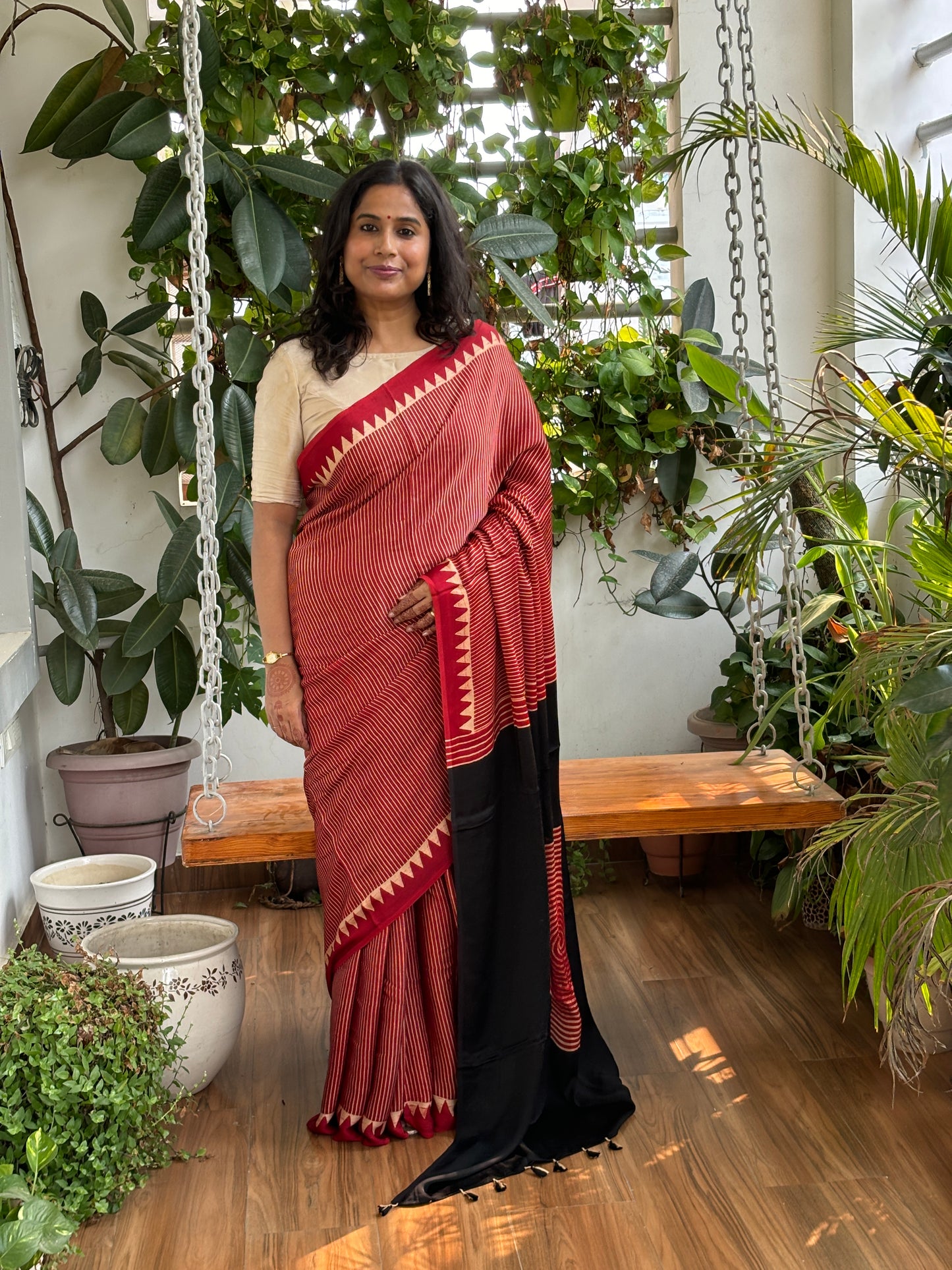 Charm Swirl - Natural Dyed Madder Colour Contemporary Saree