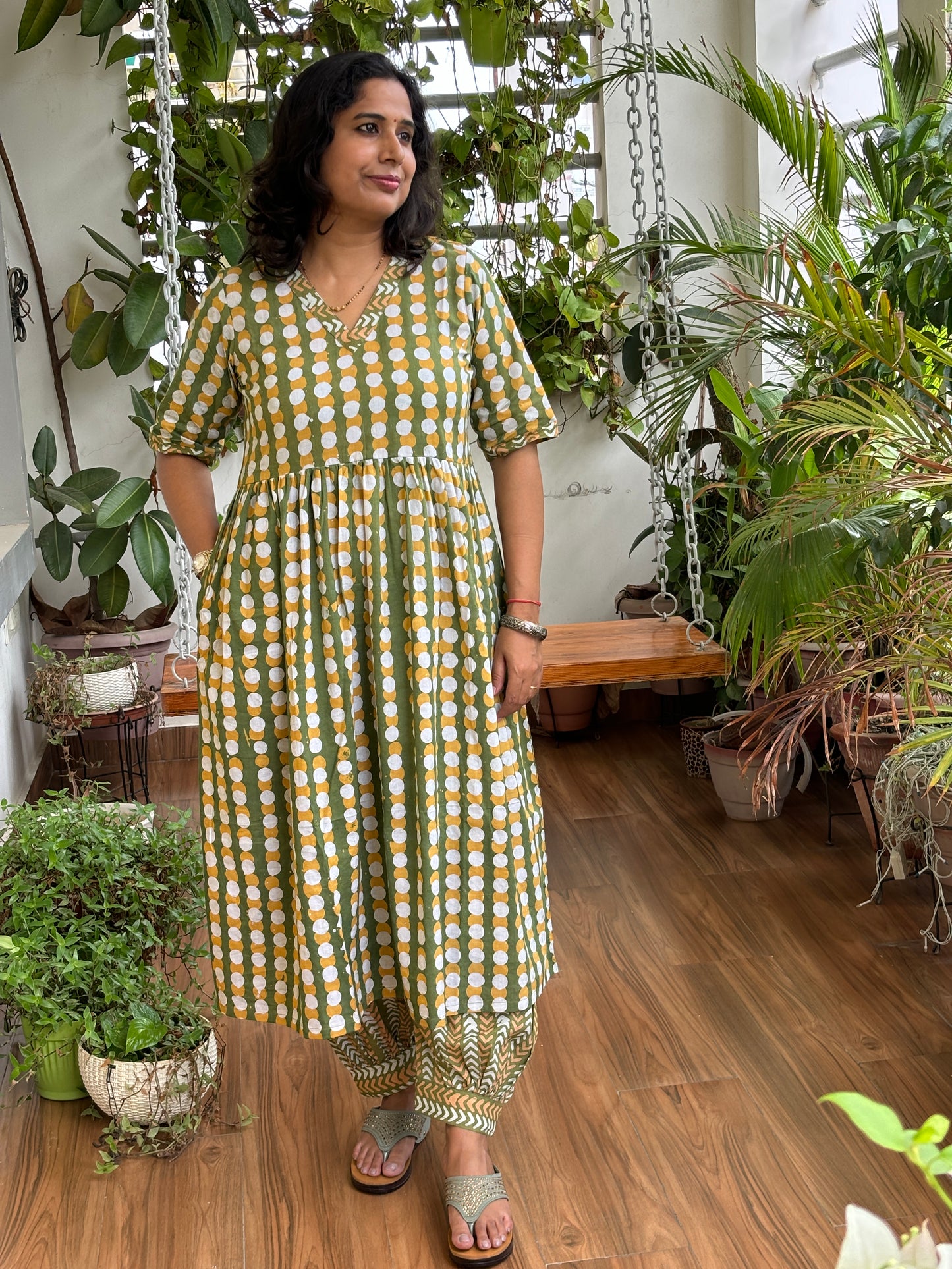 Bristi Batik Frock Style Green Cotton Co-Ord Set