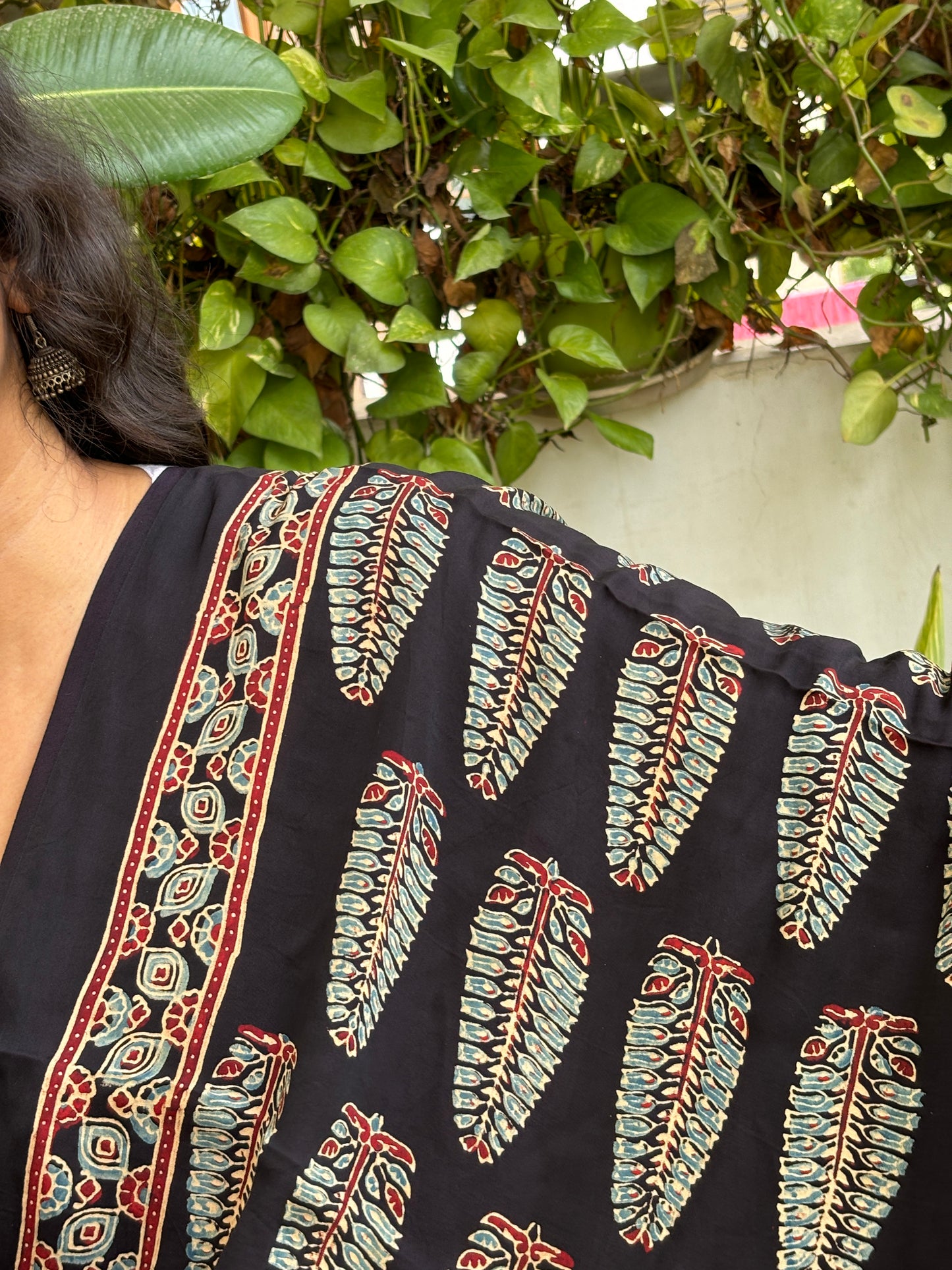 Ajrakh Natural Dyed Black Colour Ashoka Motif Dupatta