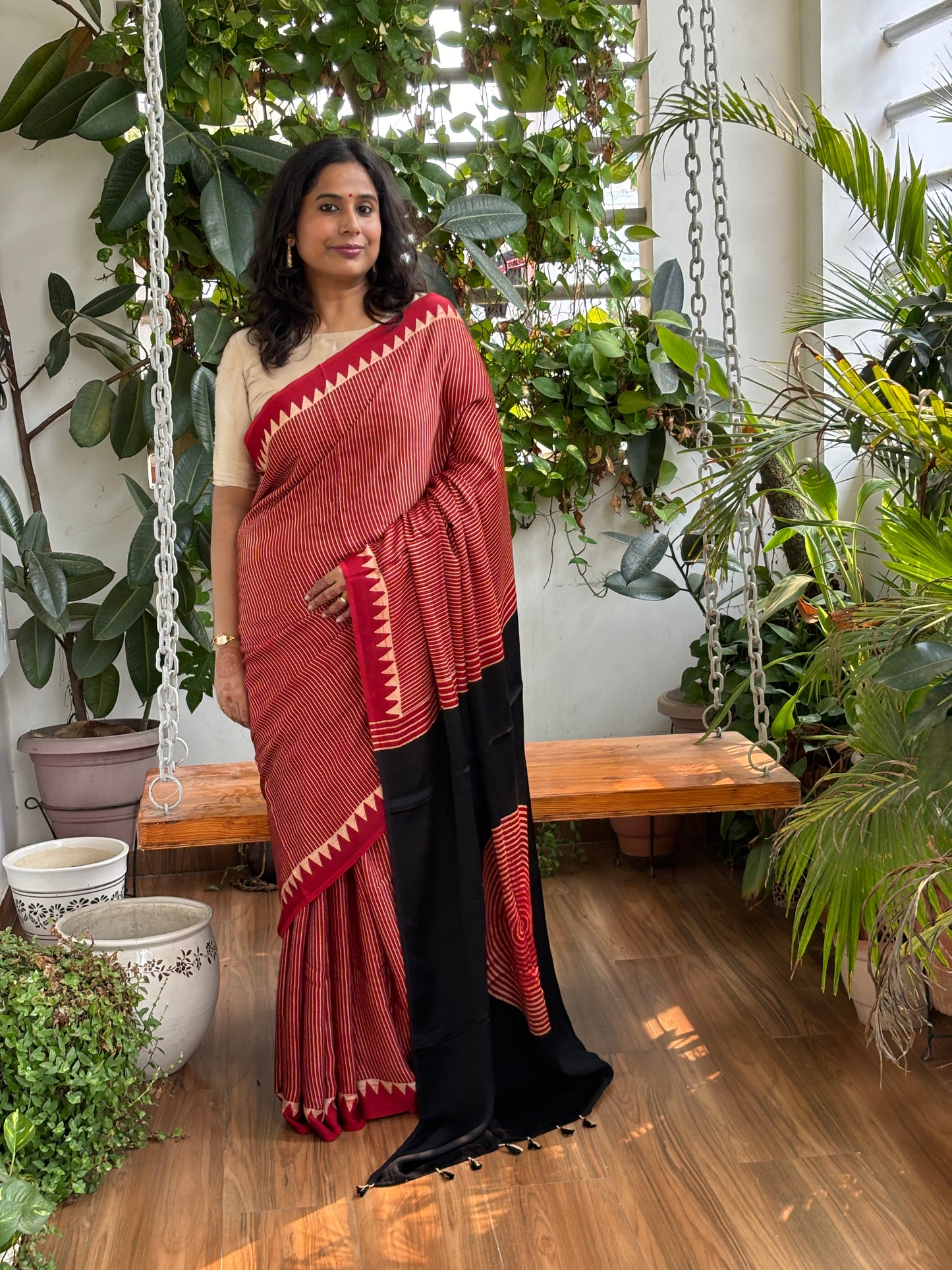 Charm Swirl - Natural Dyed Madder Colour Contemporary Saree