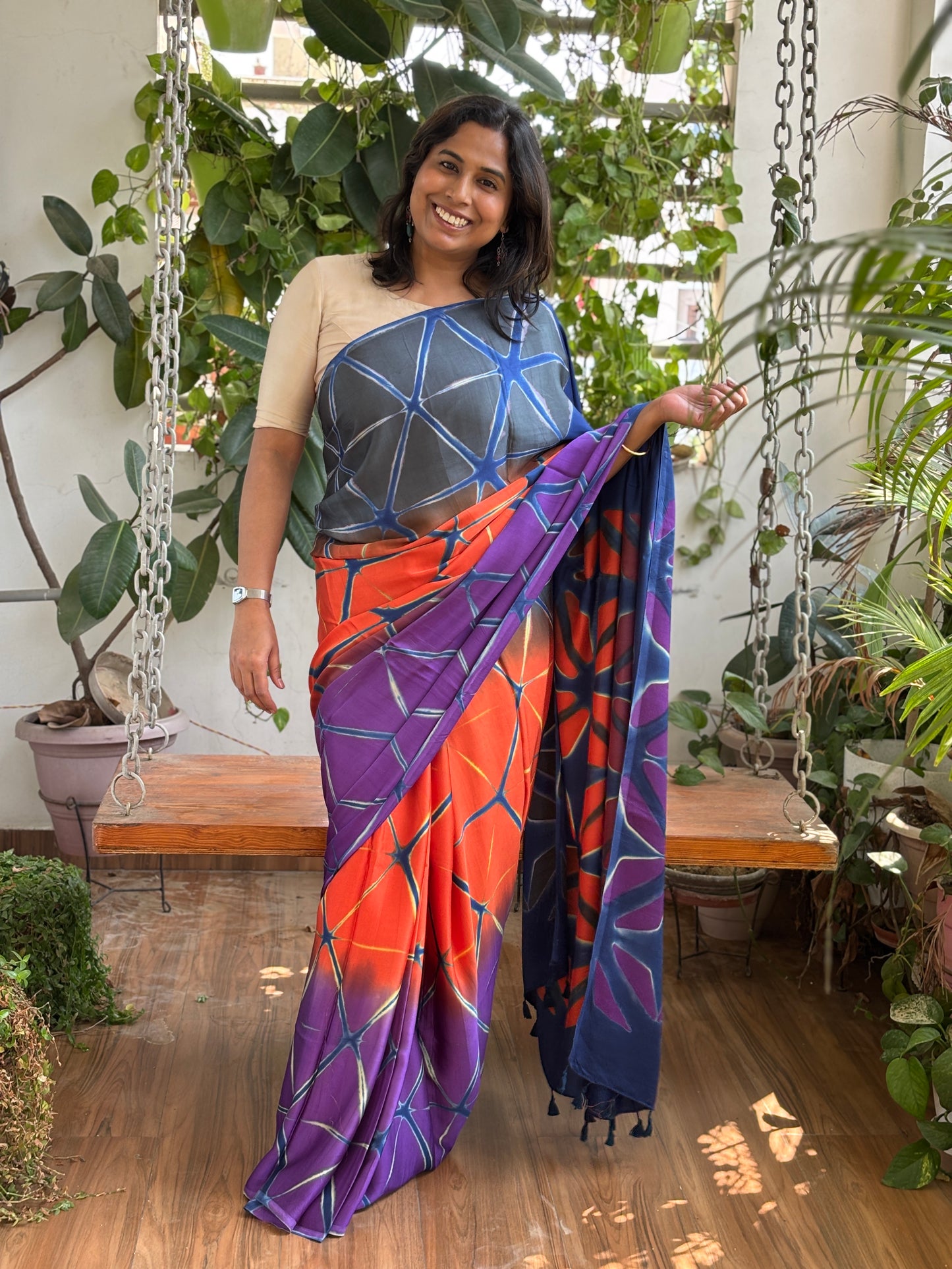 Shibori Clamp Dyed Modal Saree