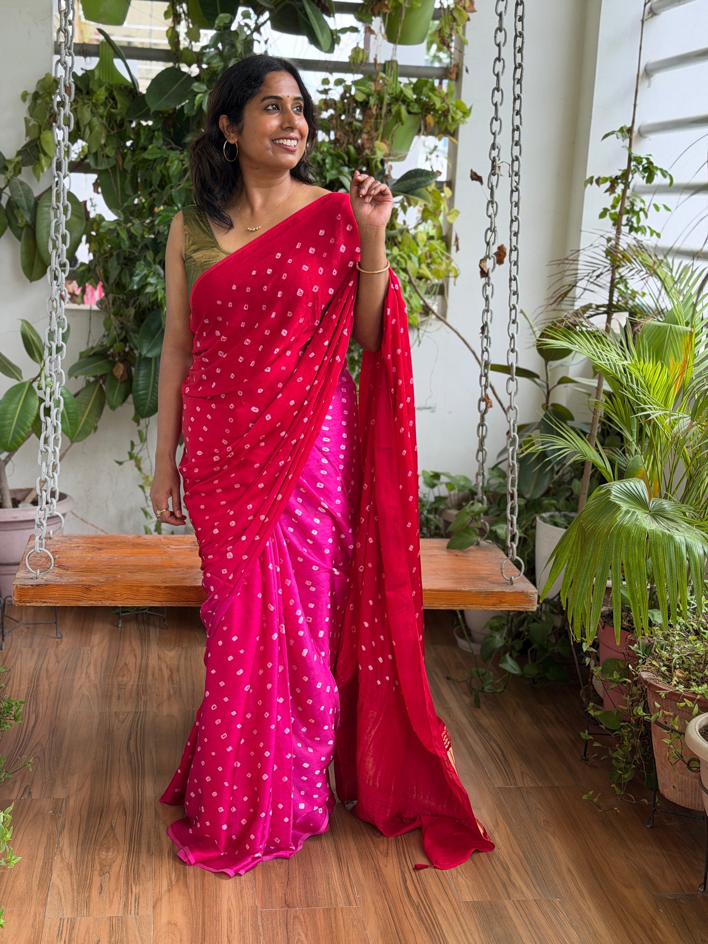 Modal Multi Shaded Bandhej Saree