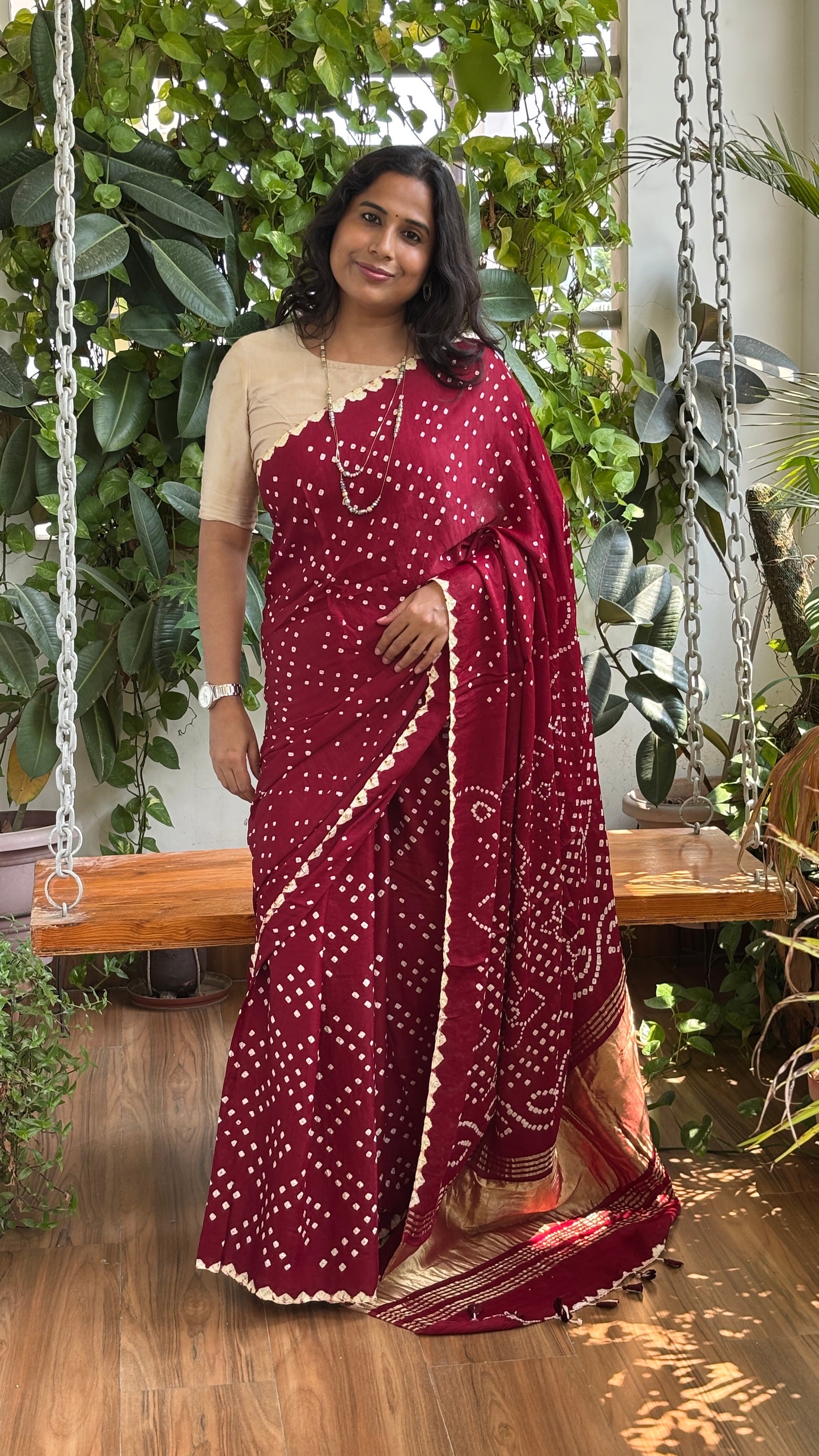 Ranga Maati - Maroon Hand Bandhej Modal Saree
