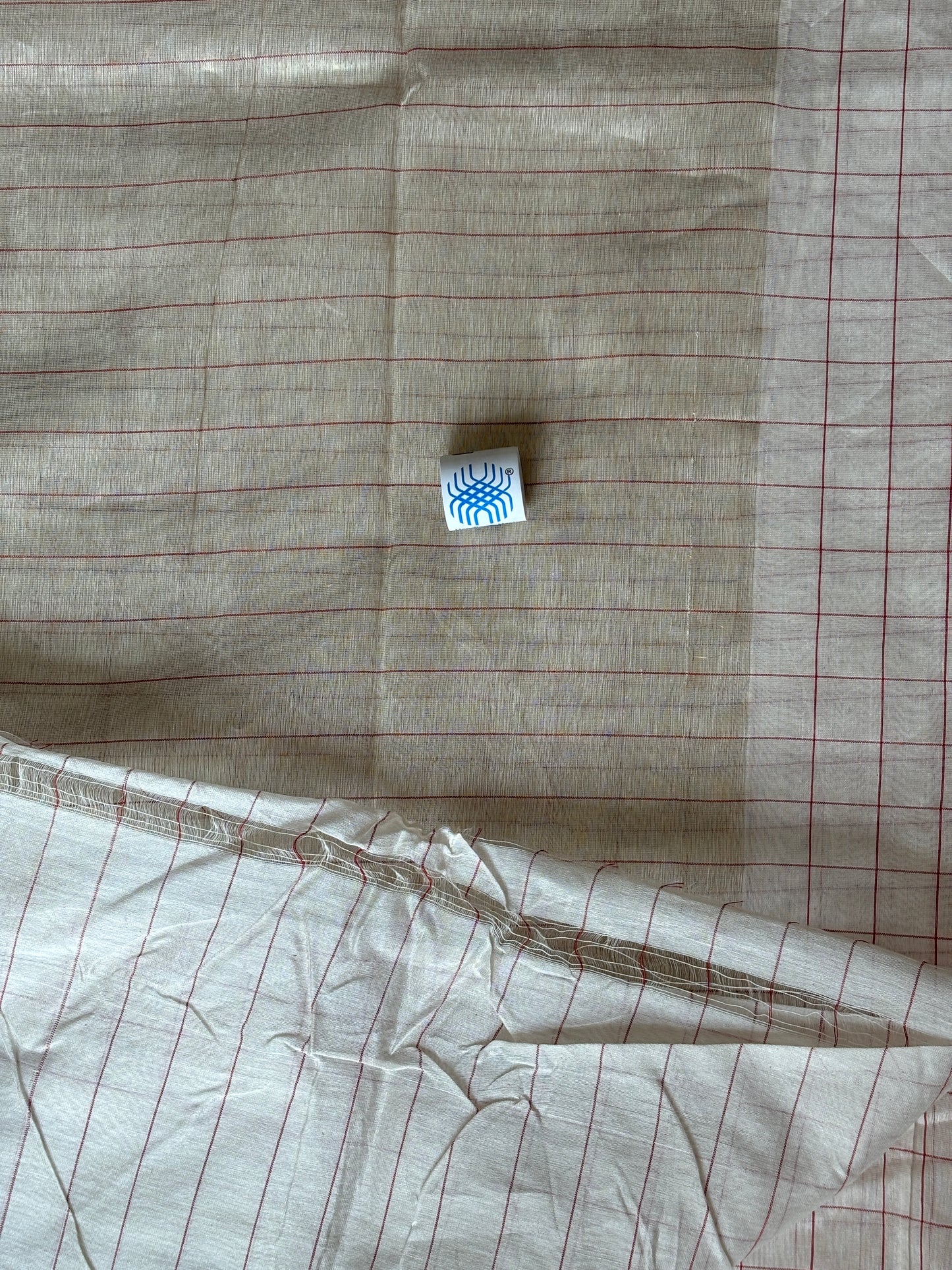 Chanderi Cotton Handloom Saree - Off White with Check Weaving Pattern