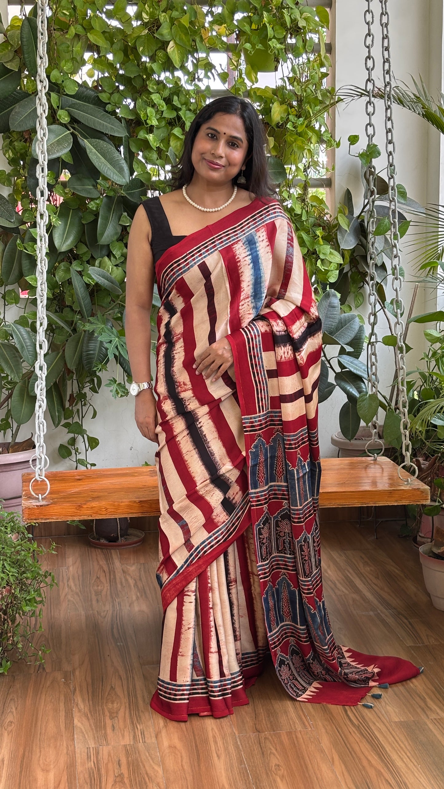 Chinmayee- Natural Dyed Madder Indigo and Black Colour Contemporary Ajrakh Modal Saree