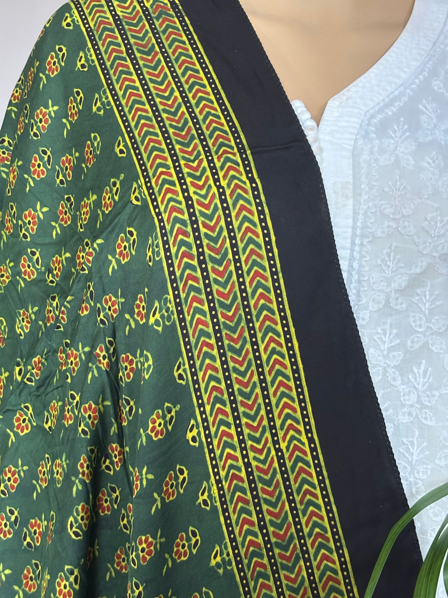 Hara Bhara Natural Dyed Green Colour Ajrakh Modal Stole With Small Floral