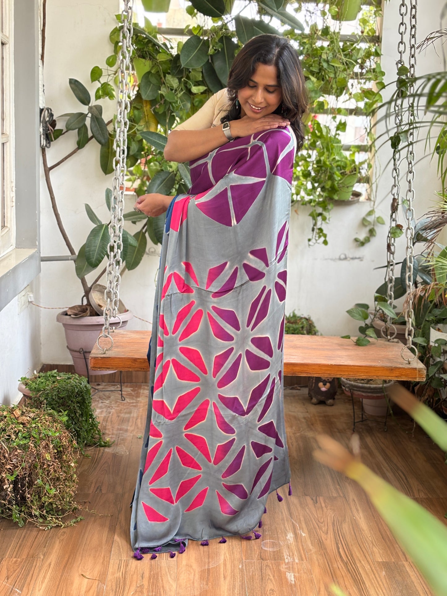 Shibori Clamp Dyed Modal Saree