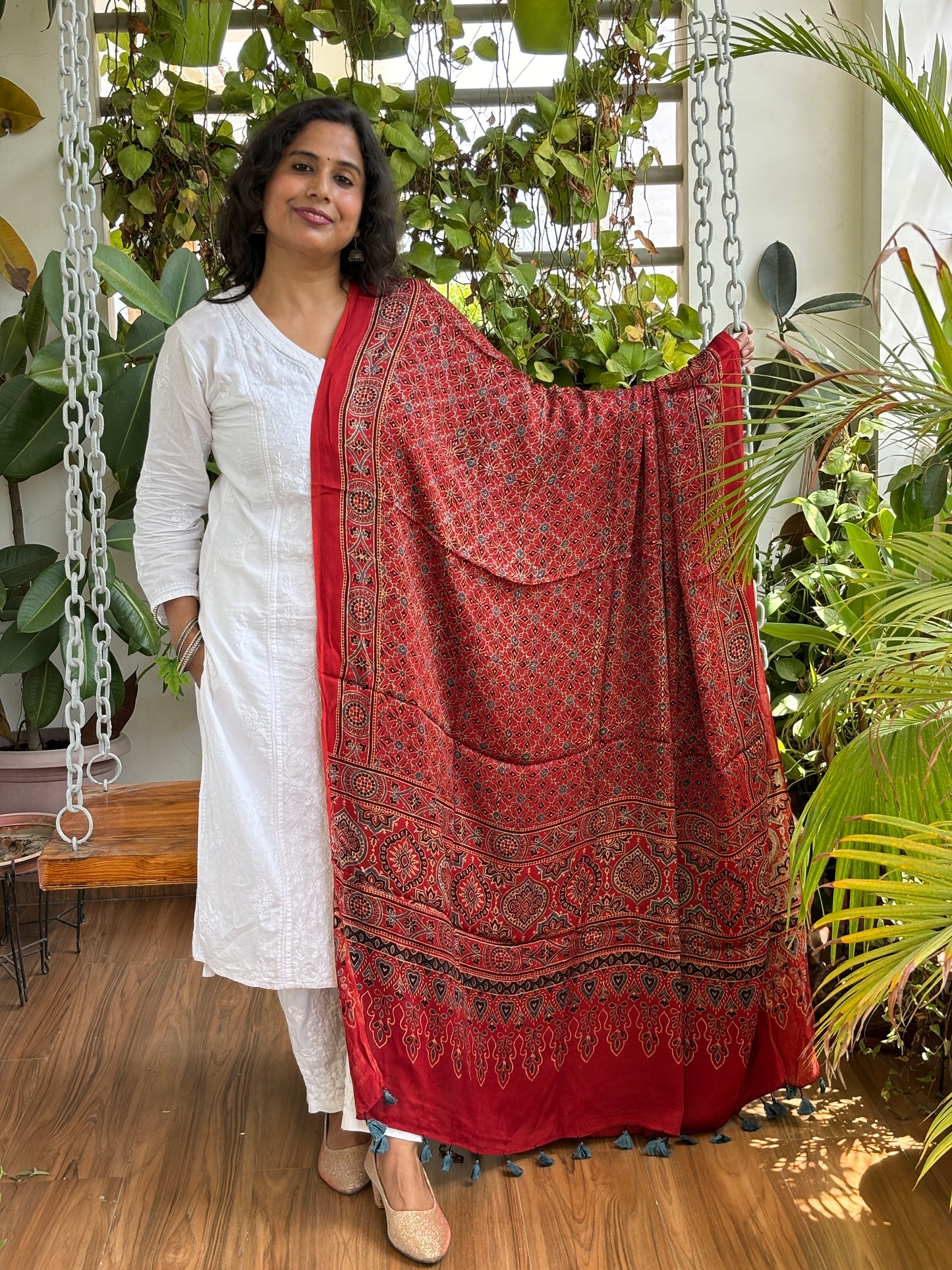Ajrakh Modal Natural Dyed Small Geometrical Motif Dupatta