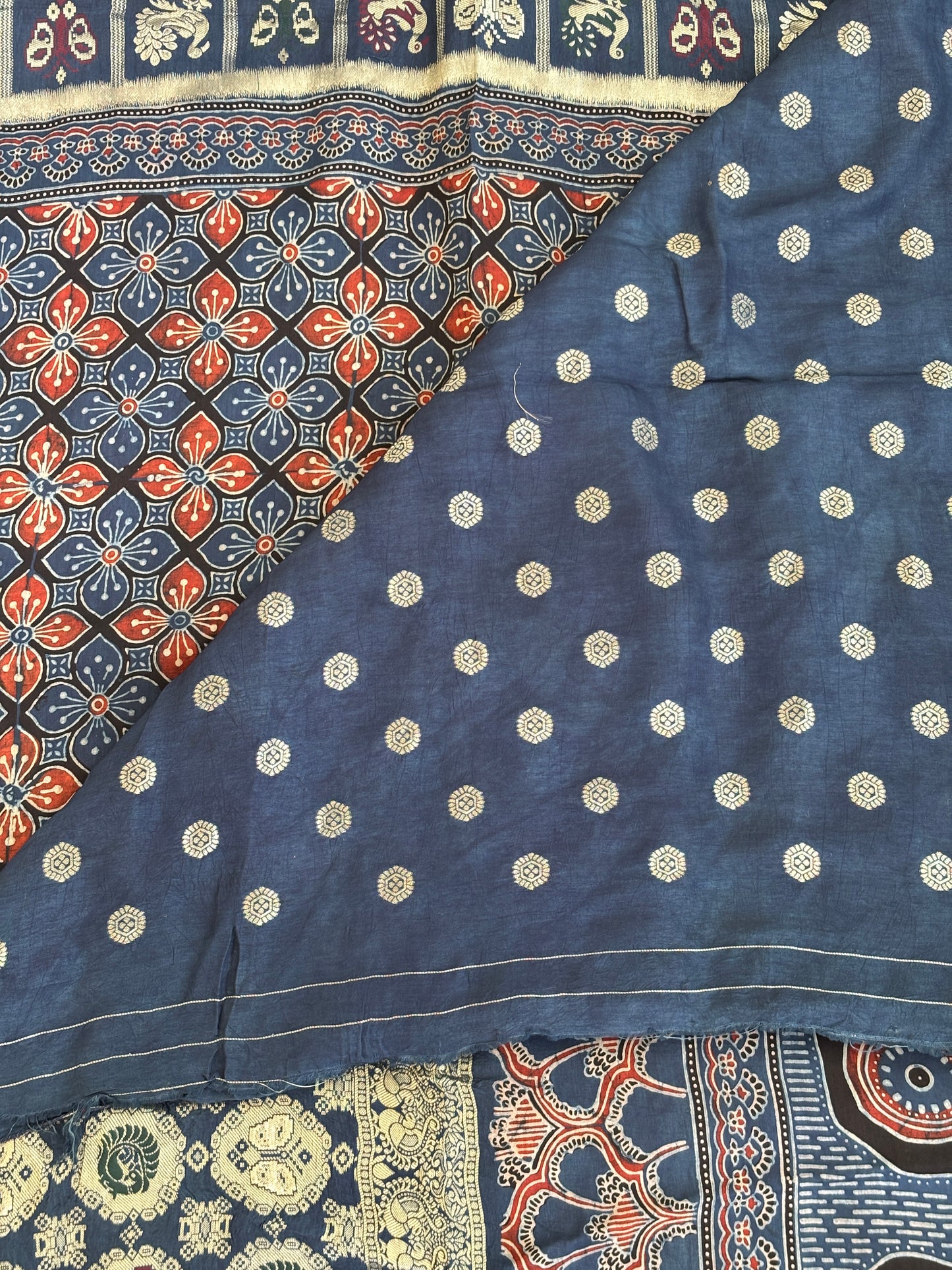 Subho Indigo - Beautiful Natural Dyed Ajrakh Dola Silk Saree with Banarasi Border and Anchal