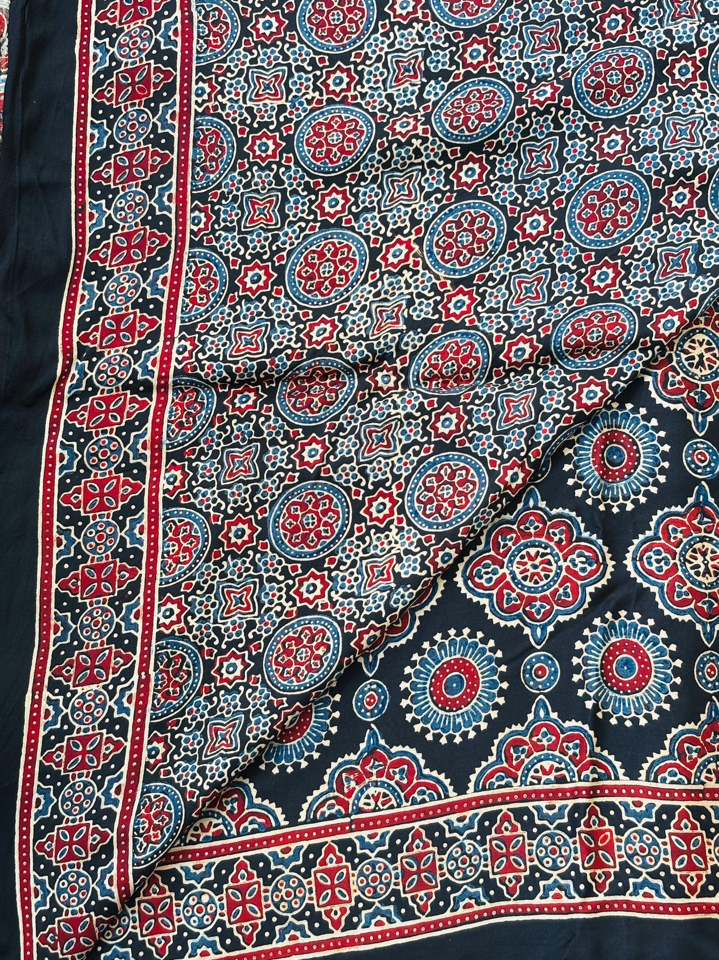 Bahar - Natural Dyed Black Colour Ajrakh Pure Modal Traditional Motif Saree