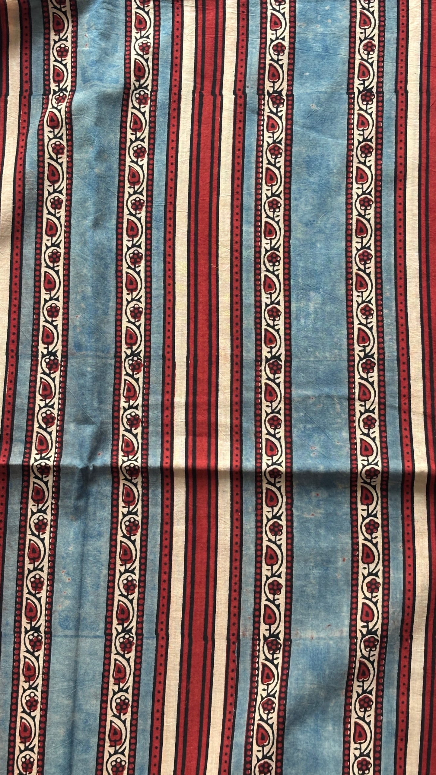 Madder and Indigo Colour Natural Dyed Ajrakh Hand Block Contemporary Motif Organic Cotton Fabric