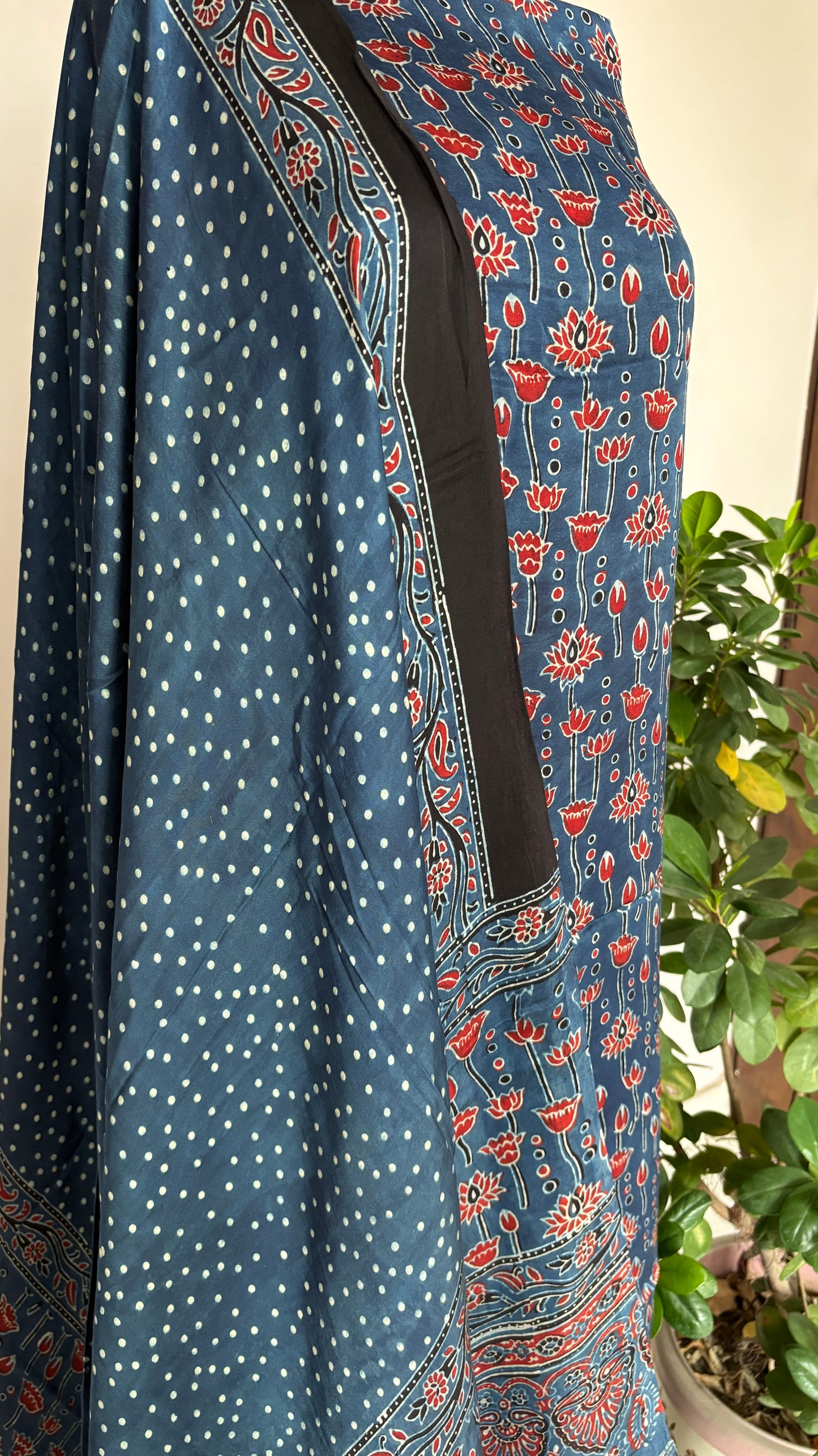 Natural Dyed Ajrakh modal 3 piece suit fabric closer view