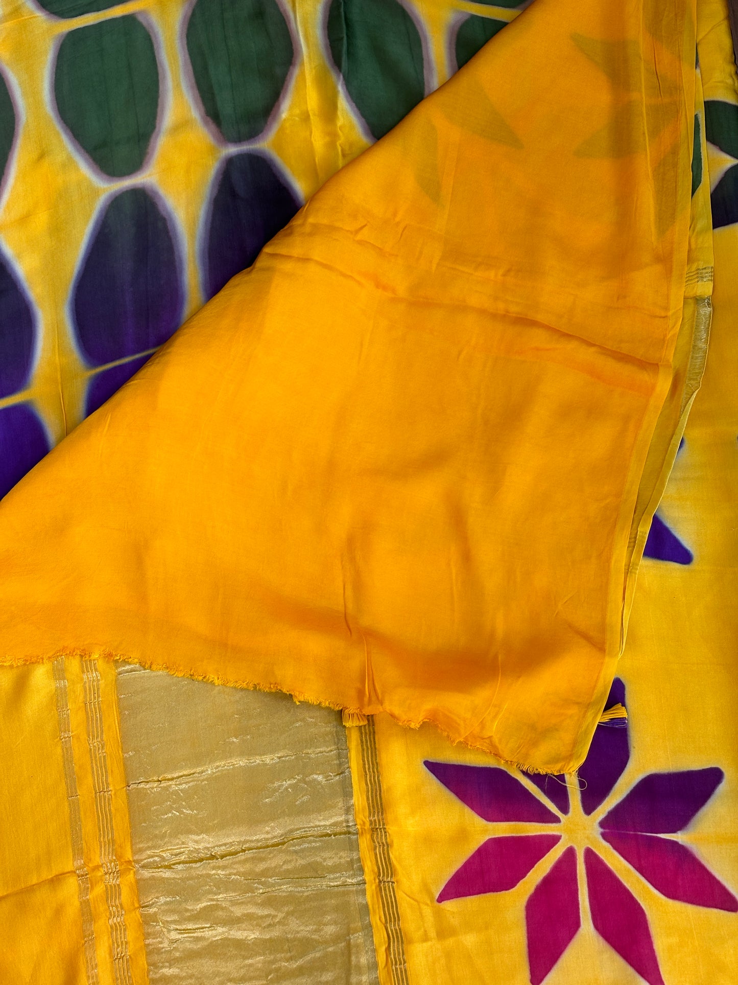 Dolon - Yellow- Shibori Clamp Dyed Modal Silk Saree (Yellow 1)