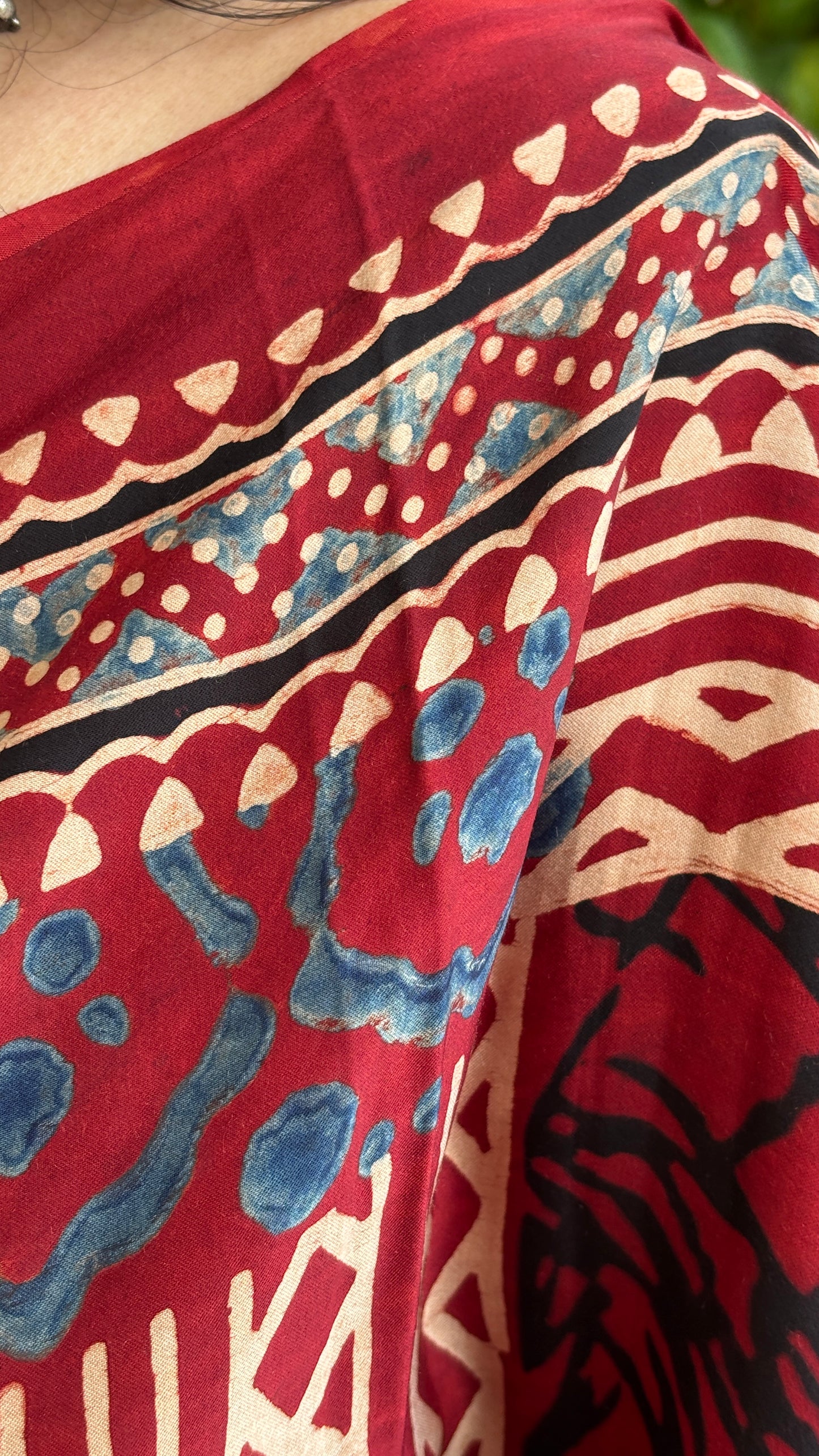 Charulata - Natural Dyed Madder Colour Contemporary Box Motif Natural Dyed Ajrakh Pure Modal Saree