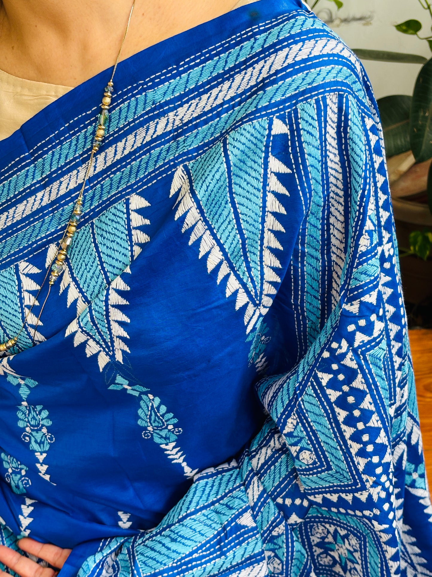 Kantha Hand Embroidered Pure Bangalore Silk Saree in Contemporary Style