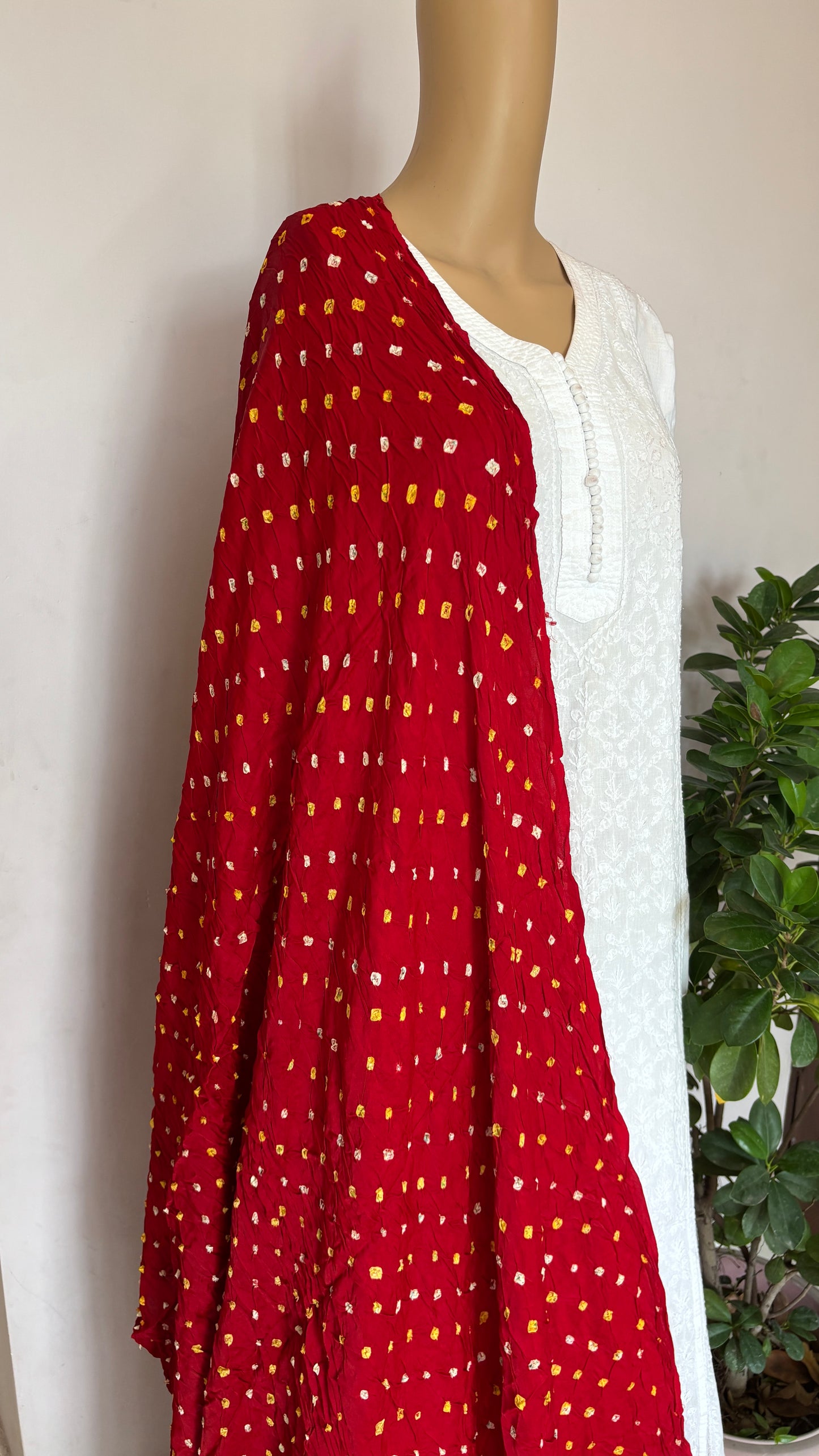 Modal Red Colour Dupatta with Bandhej and Tissue Palla