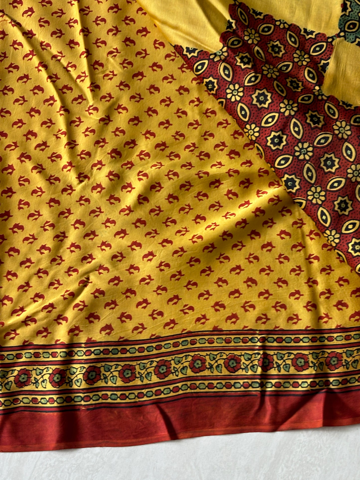 Rangilo Maro - Natural Dye Yellow and Green Modal Premium Saree Contemporary Motif
